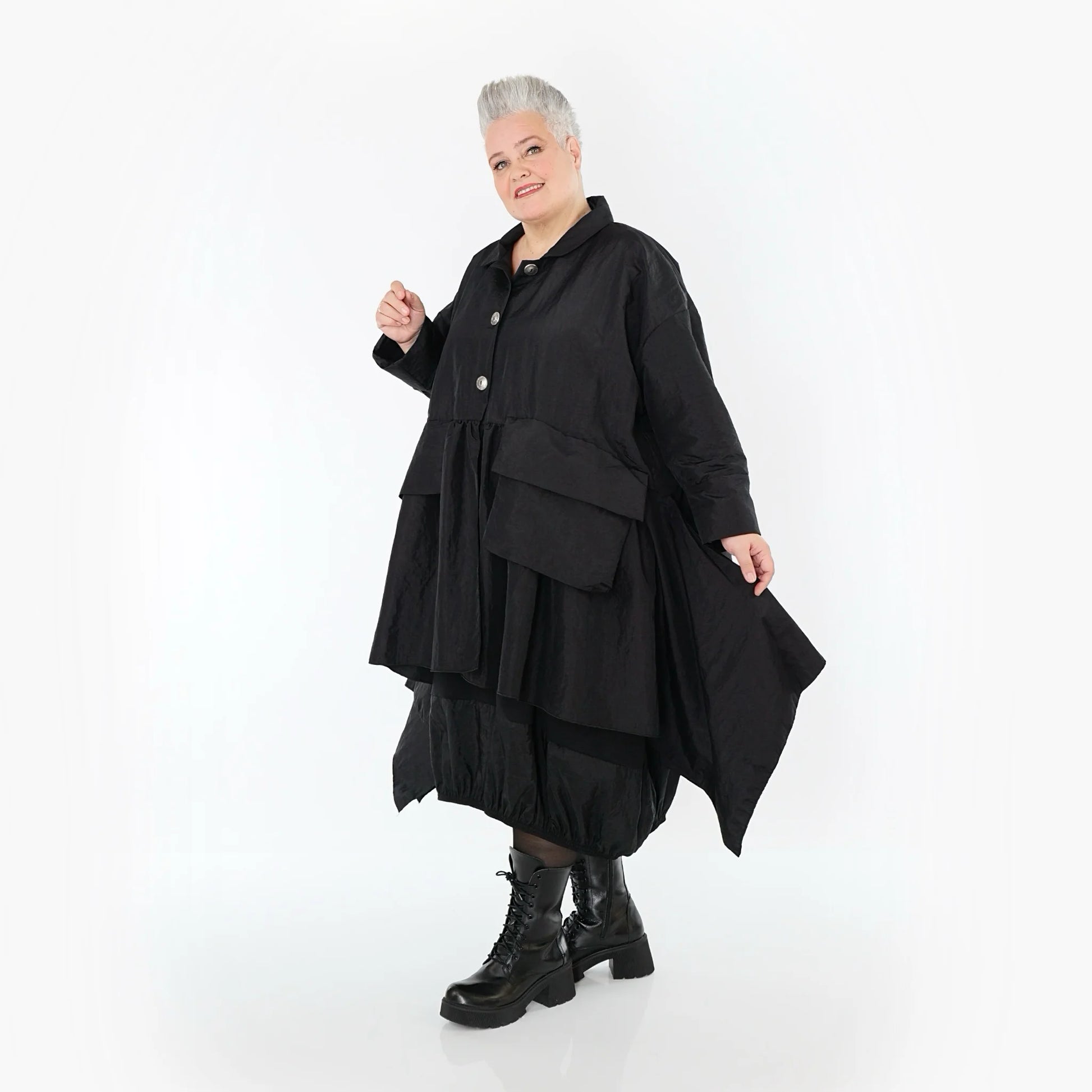  A-Form Jacke von AKH Premium aus Viskose, P107147, Schwarz, Ausgefallen, Zeitlos, Schick