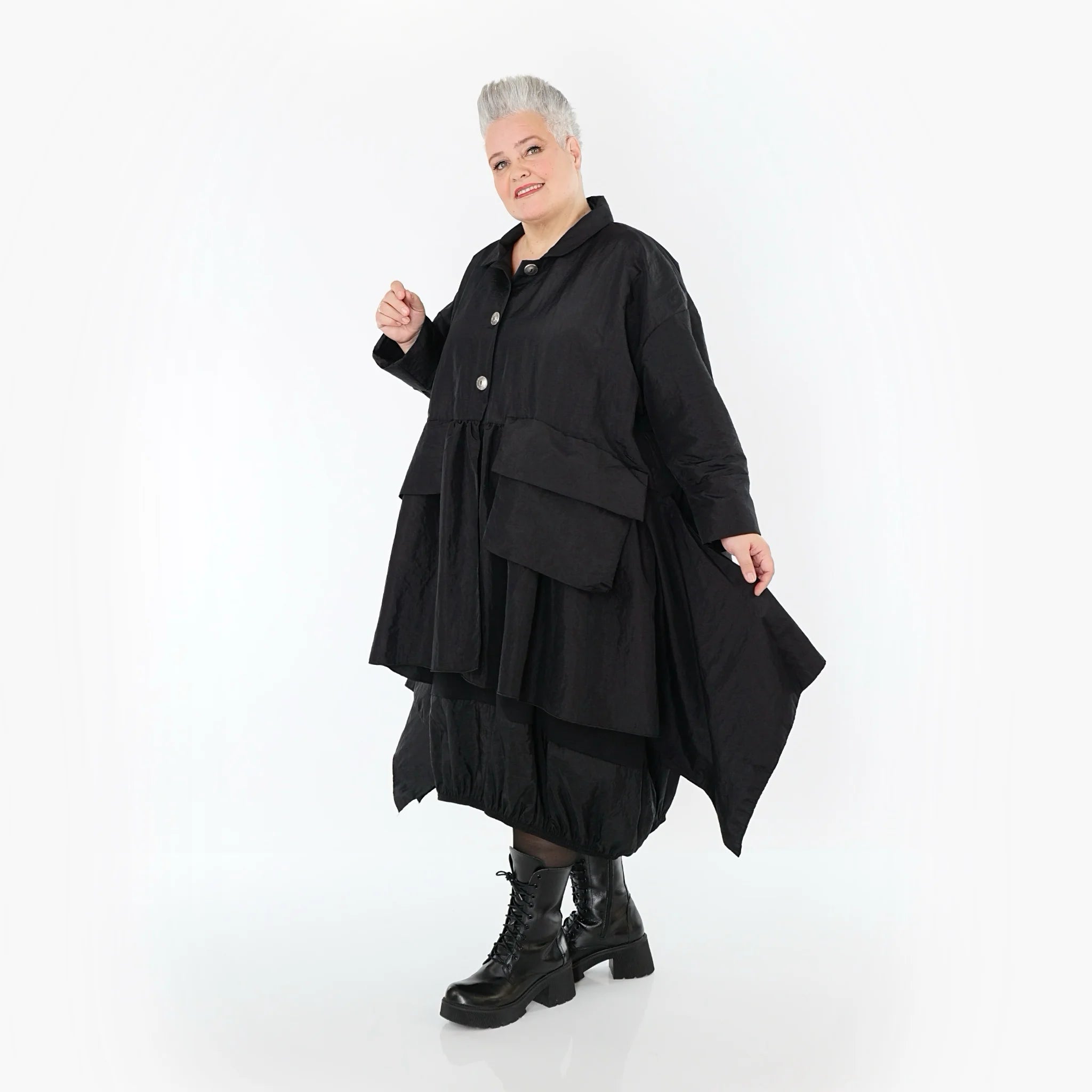  A-Form Jacke von AKH Premium aus Viskose, P107147, Schwarz, Ausgefallen, Zeitlos, Schick