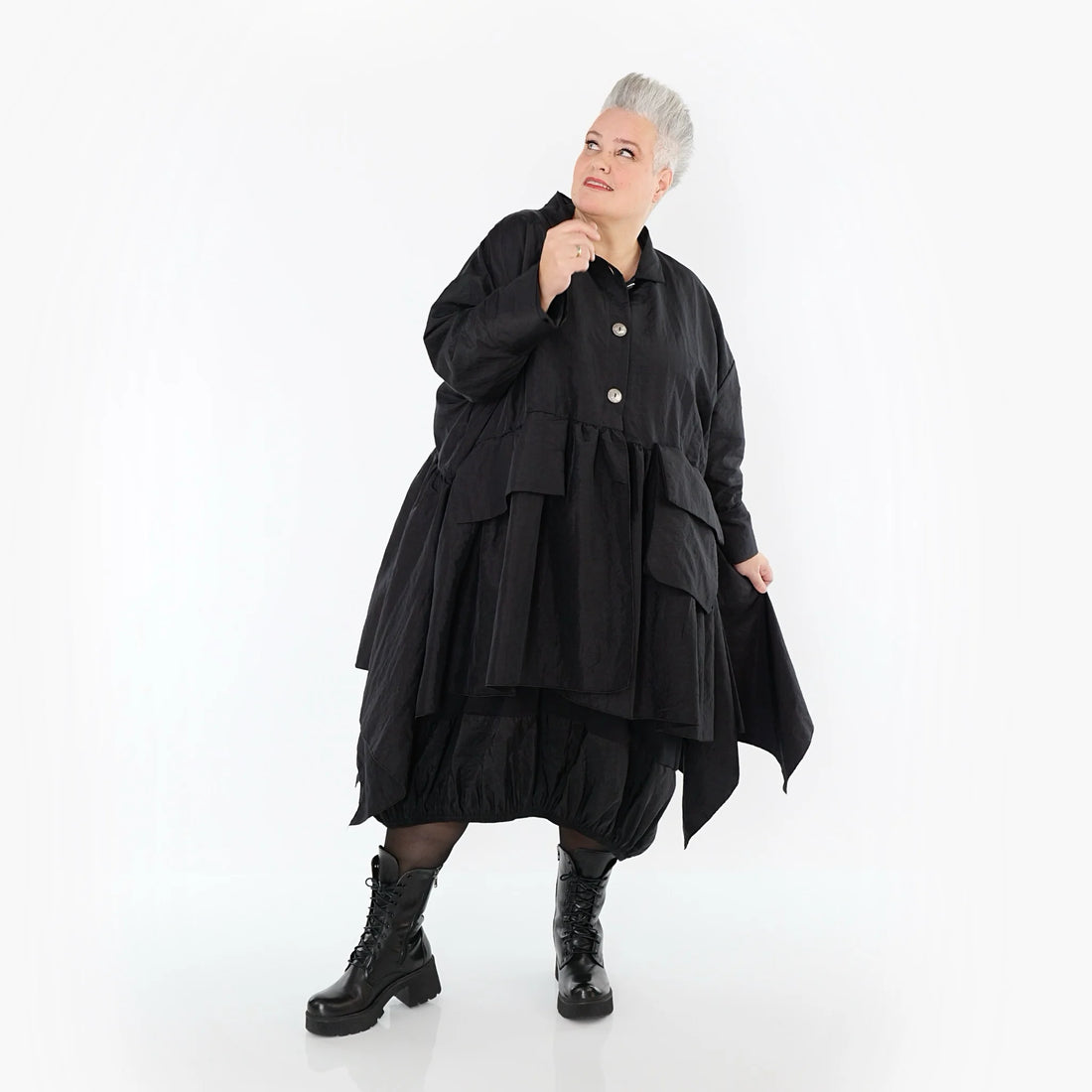  A-Form Jacke von AKH Premium aus Viskose, P107147, Schwarz, Ausgefallen, Zeitlos, Schick