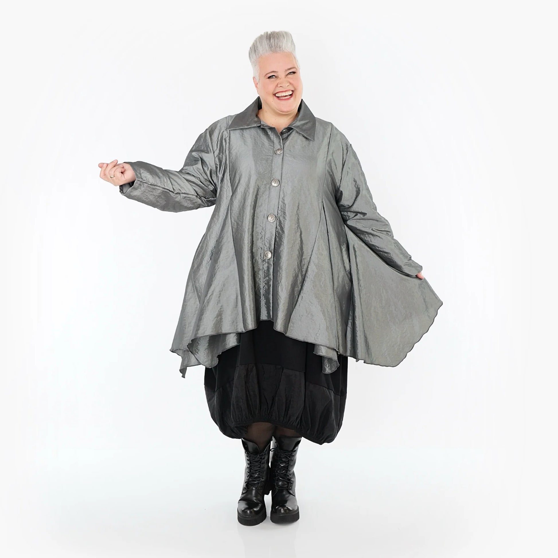  AKH Premium Jacke in Glocken-Form, aus Viskose, P107148, Grau, Ausgefallen, Zeitlos