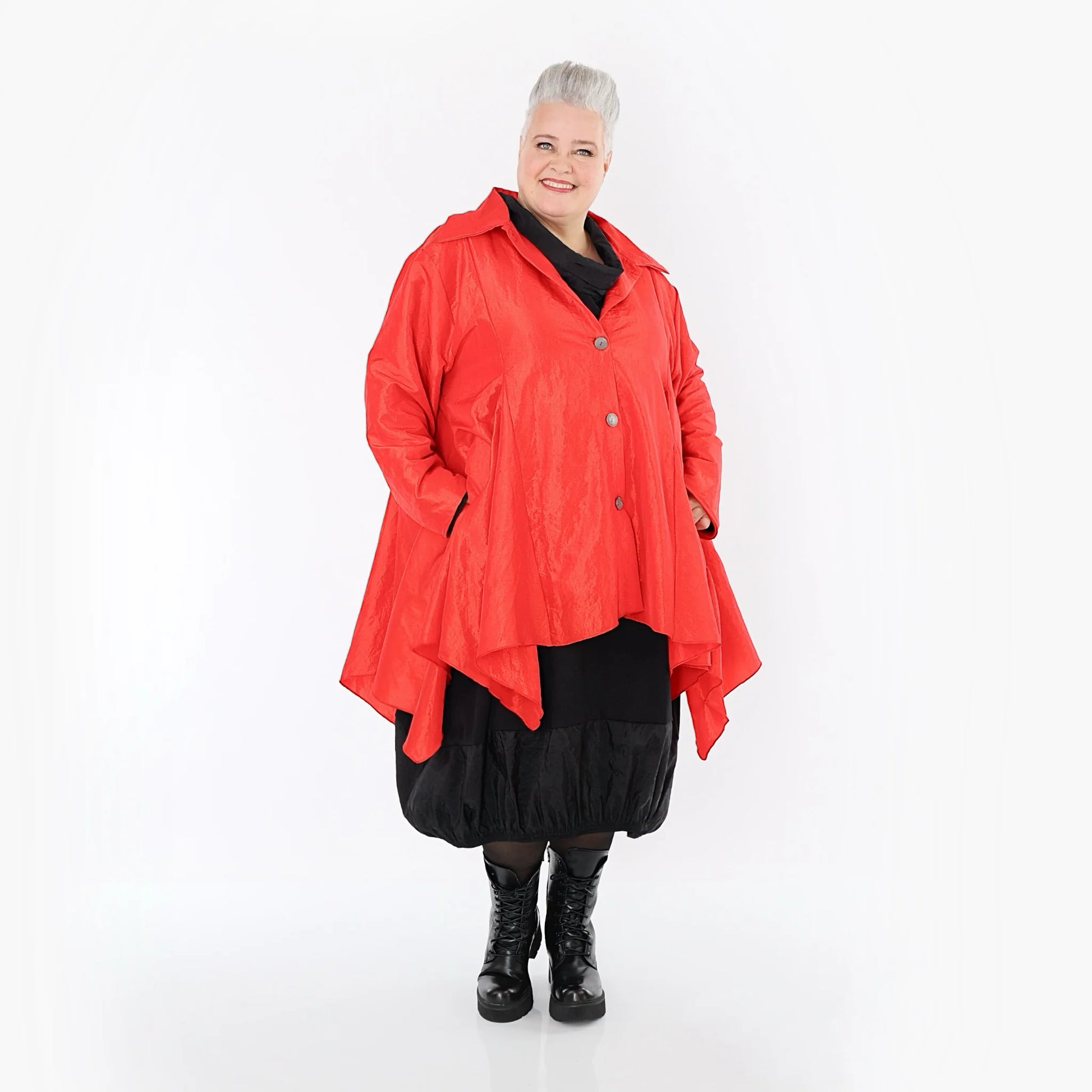  AKH Premium Jacke in Glocken-Form, aus Viskose, P107148, Rot, Ausgefallen, Zeitlos, Schick