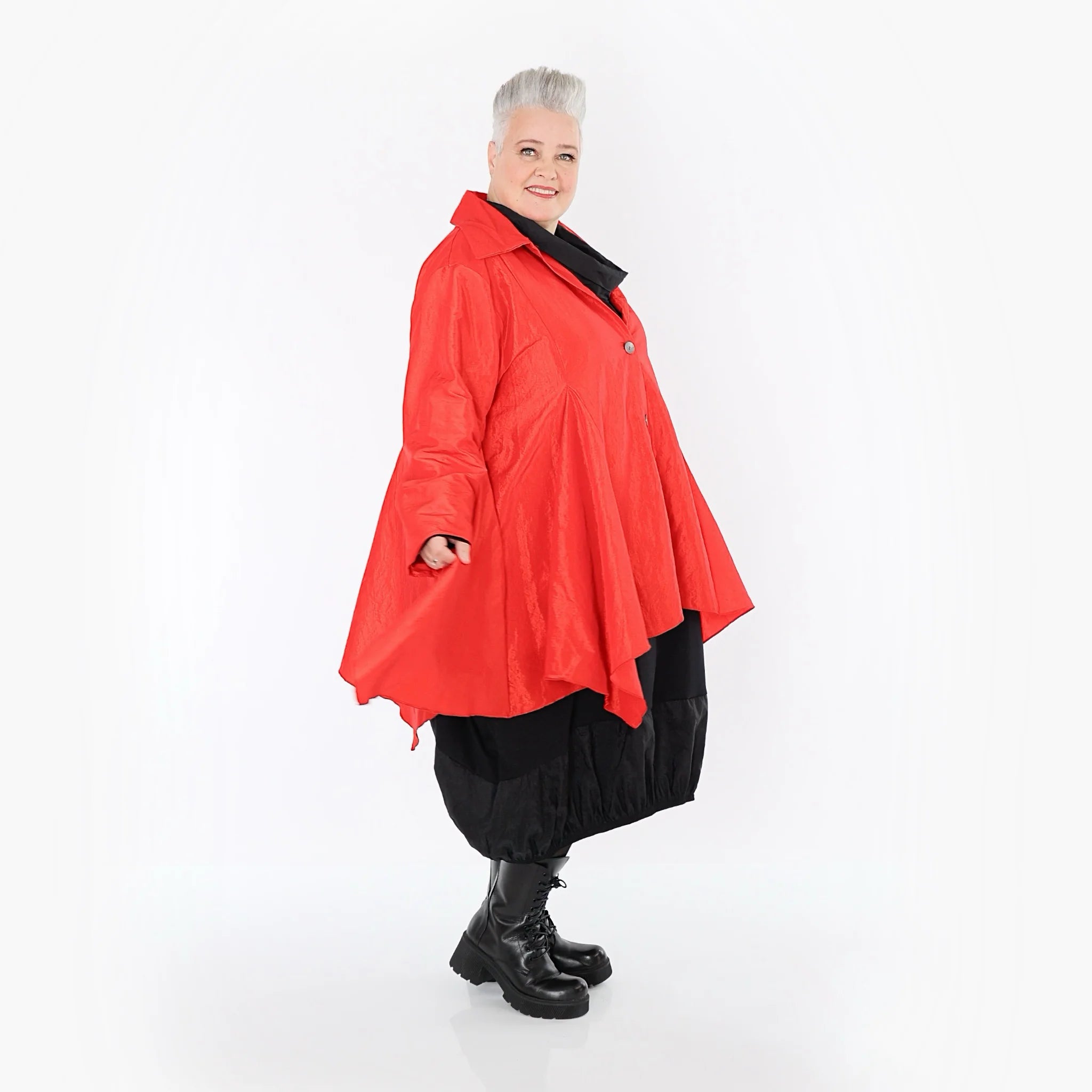  AKH Premium Jacke in Glocken-Form, aus Viskose, P107148, Rot, Ausgefallen, Zeitlos, Schick