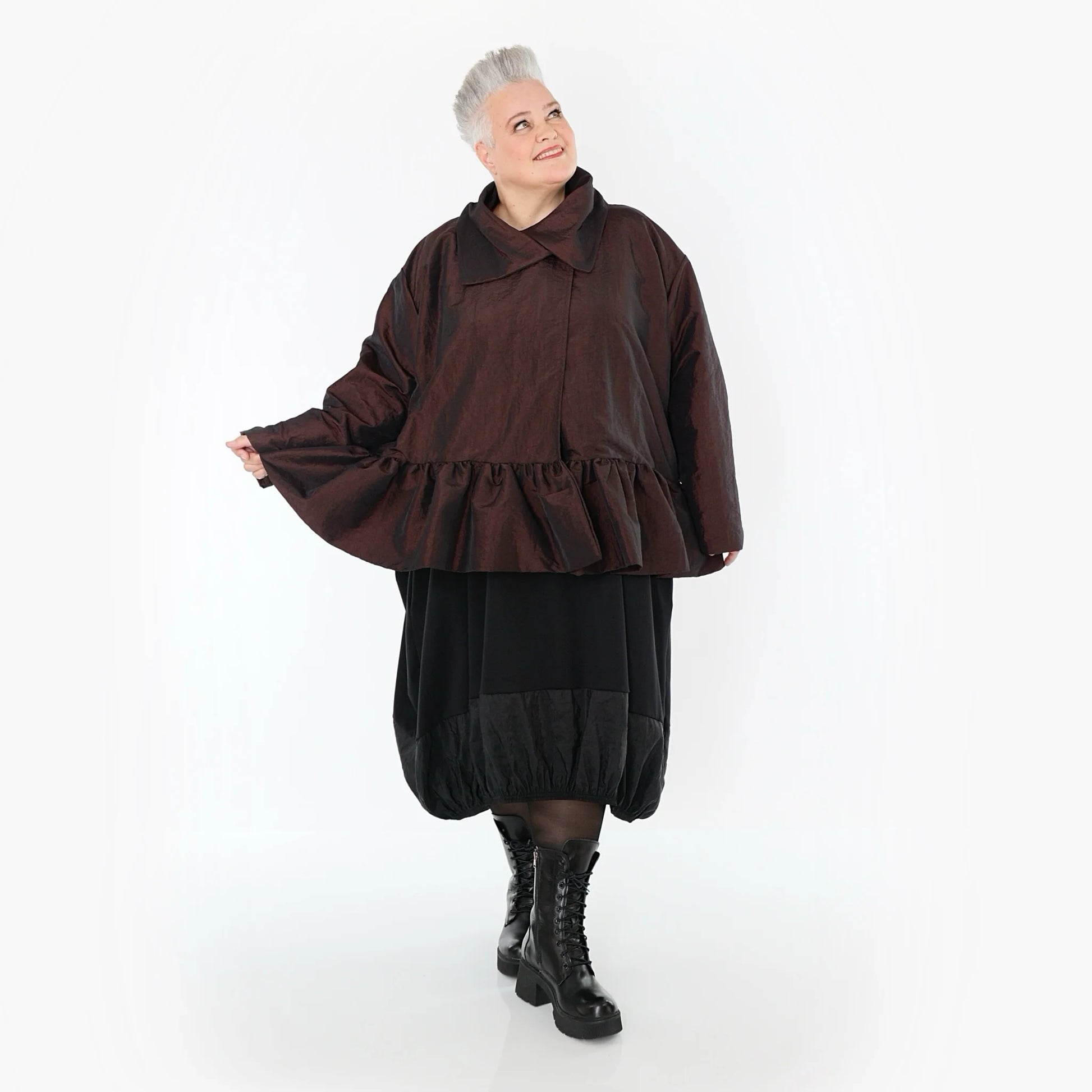  A-Form Jacke von AKH Premium aus Viskose, P107166, Braun, Ausgefallen, Zeitlos, Schick