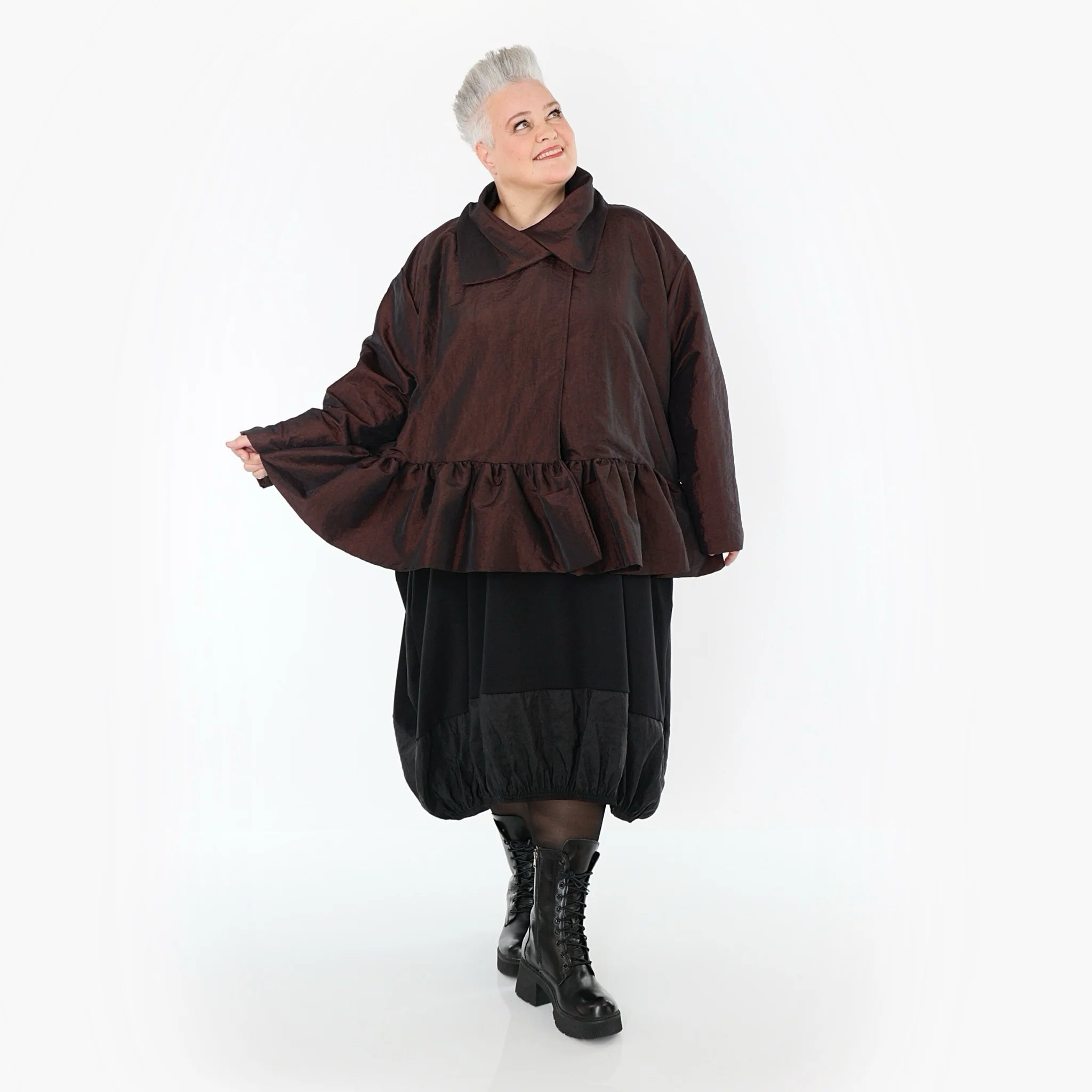  A-Form Jacke von AKH Premium aus Viskose, P107166, Braun, Ausgefallen, Zeitlos, Schick