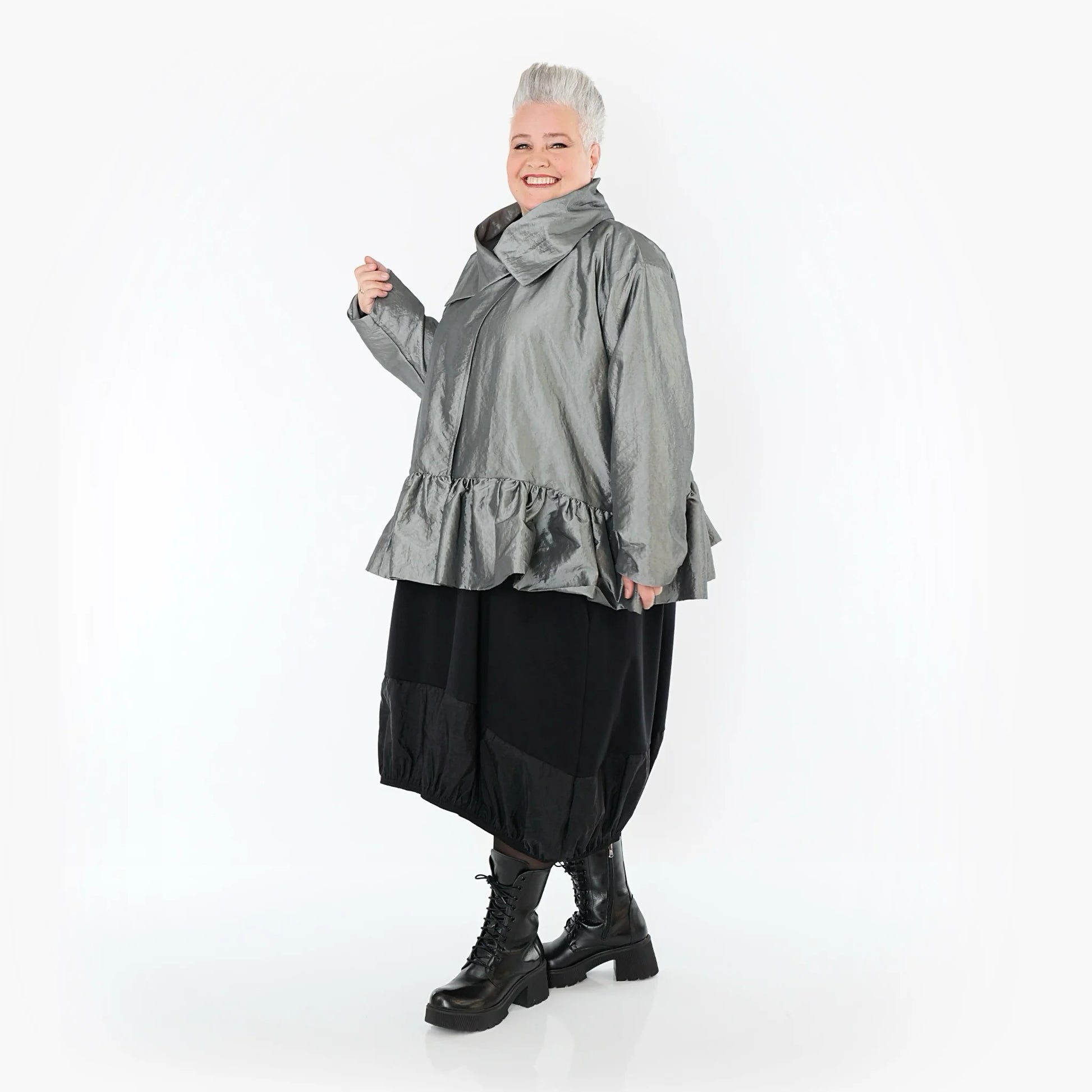  A-Form Jacke von AKH Premium aus Viskose, P107166, Grau, Ausgefallen, Zeitlos, Schick