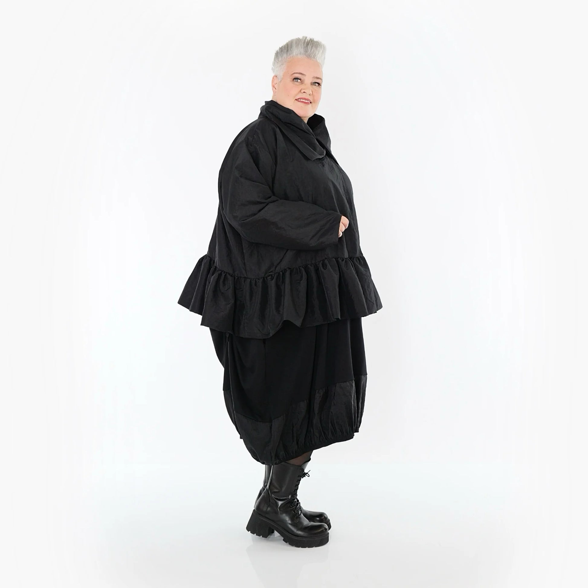  A-Form Jacke von AKH Premium aus Viskose, P107166, Schwarz, Ausgefallen, Zeitlos, Schick