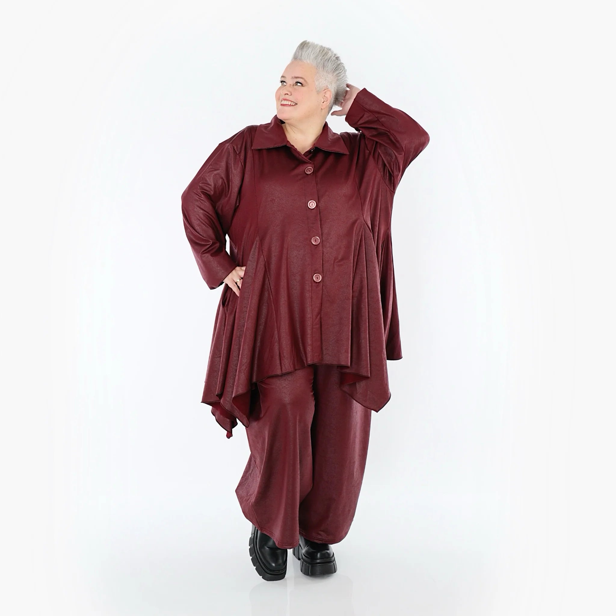  AKH Premium Jacke in Glocken-Form, aus Materialmix, P1027.7148, Weinrot, Ausgefallen