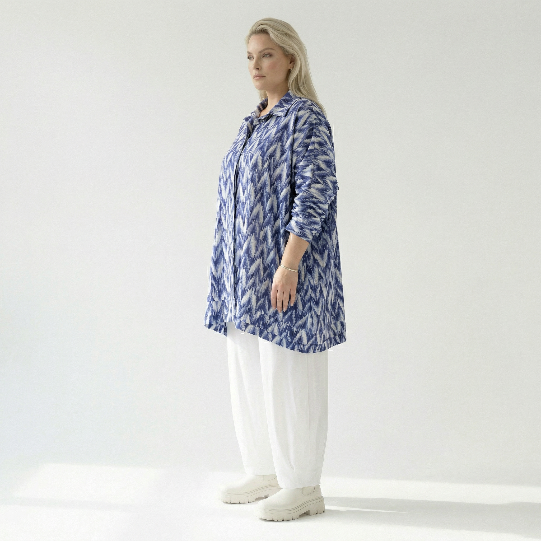  A-Form Bluse von AKH Fashion aus Baumwolle, 1504.07110, Blau/Weiß/Silber, ZickZack, Schick