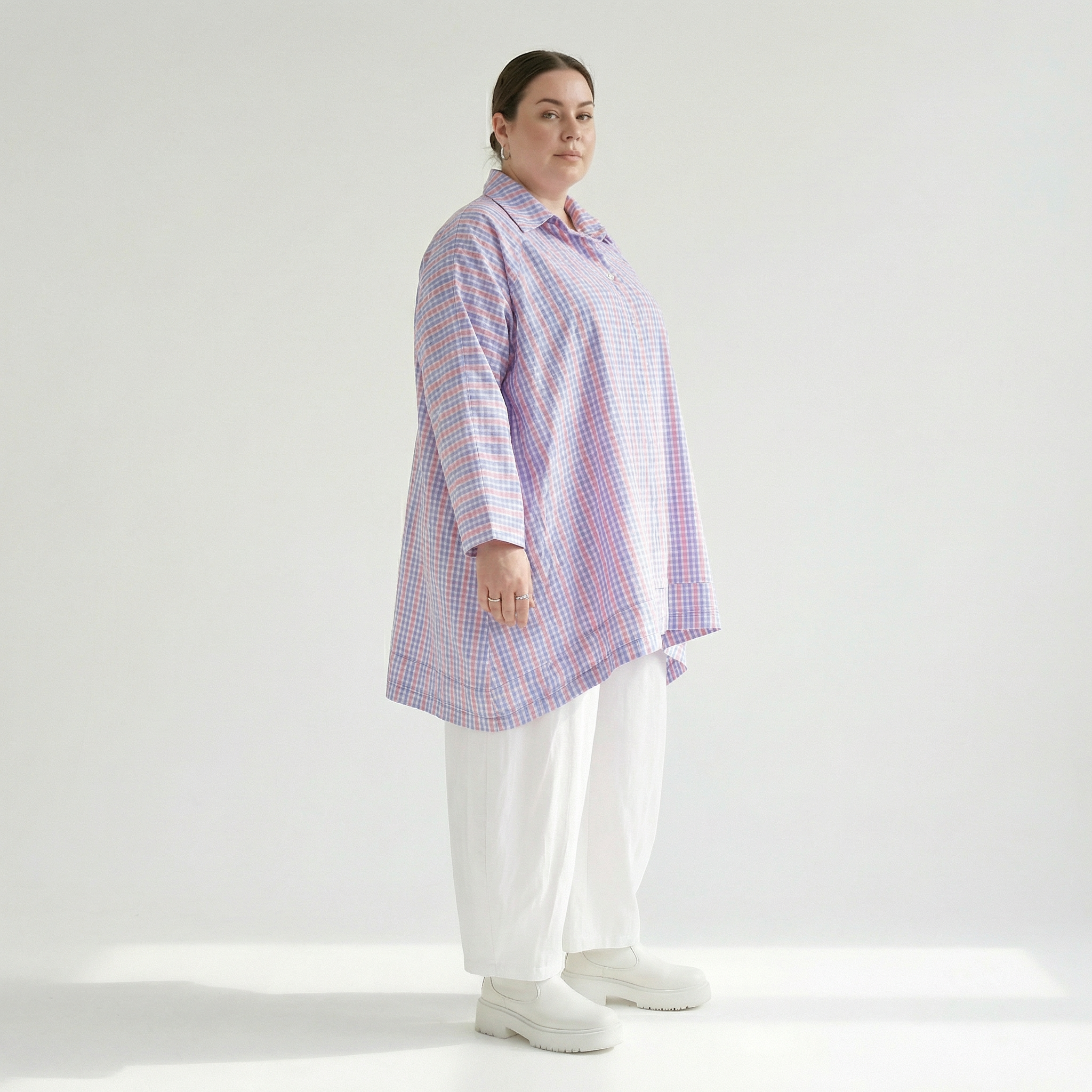  A-Form Bluse von AKH Fashion aus Baumwolle, 1505.07110, Blau/Weiß/Pink, Vichy-Karo, Schick