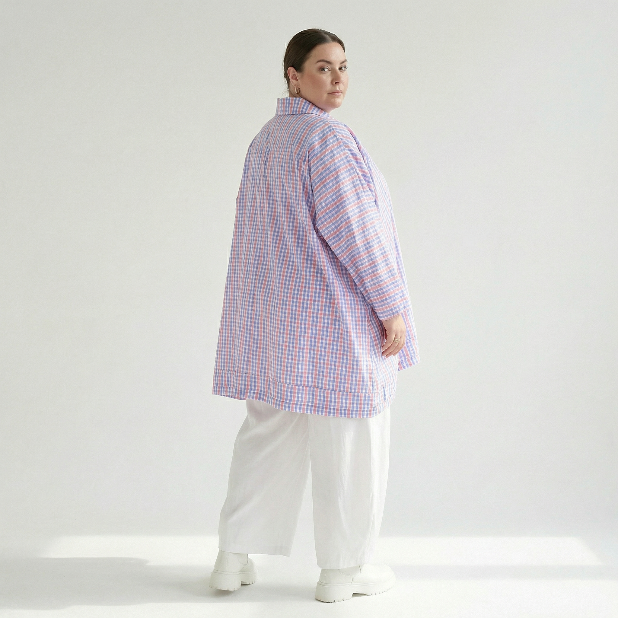  A-Form Bluse von AKH Fashion aus Baumwolle, 1505.07110, Blau/Weiß/Pink, Vichy-Karo, Schick