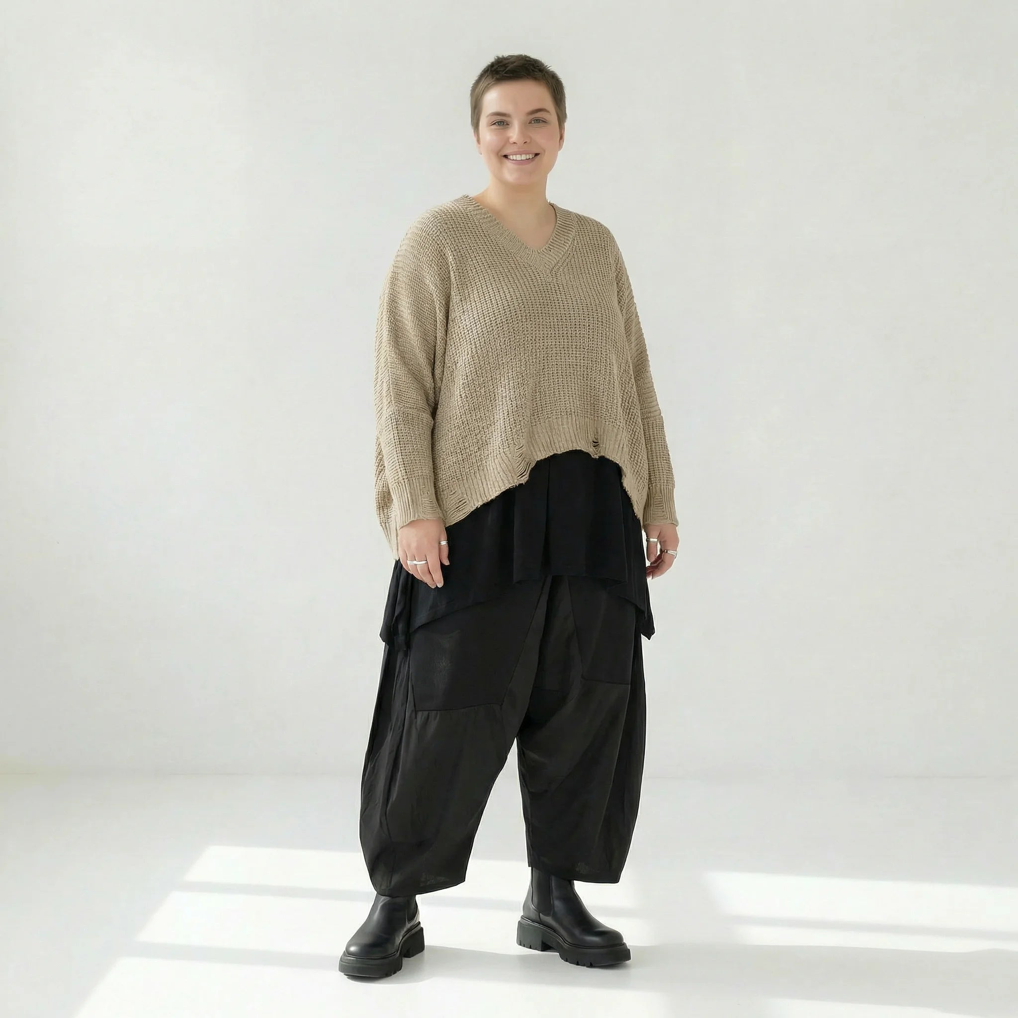  AKH Premium Überwurf in kastiger Form, aus Baumwolle, P1032.2602, Beige, Ausgefallen