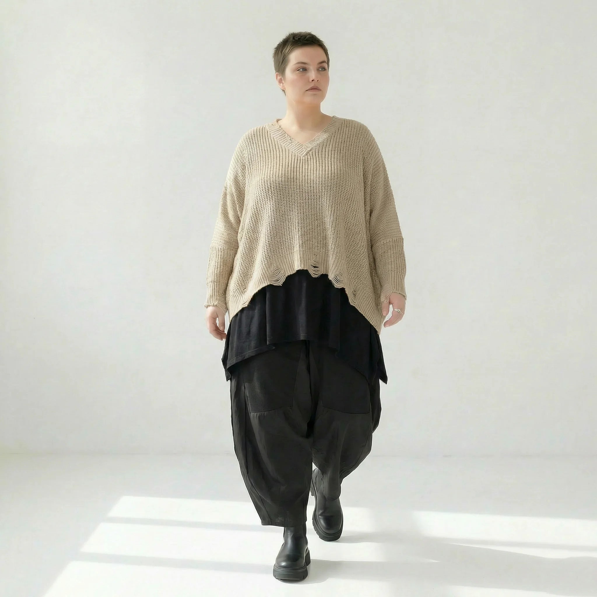  AKH Premium Überwurf in kastiger Form, aus Baumwolle, P1032.2602, Beige, Ausgefallen