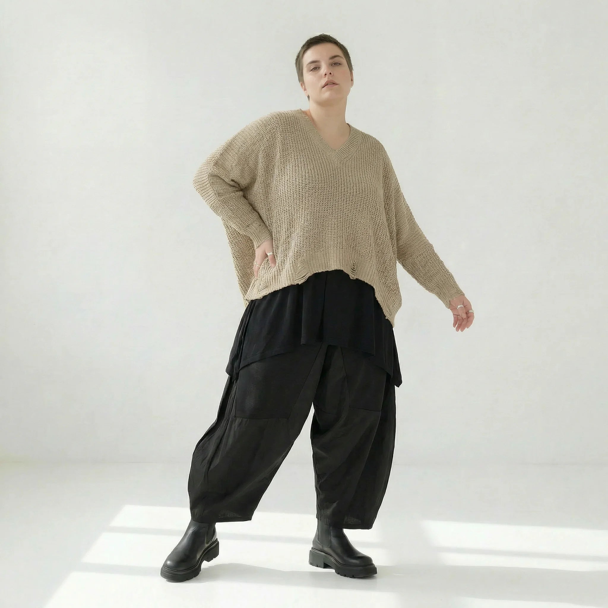  AKH Premium Überwurf in kastiger Form, aus Baumwolle, P1032.2602, Beige, Ausgefallen