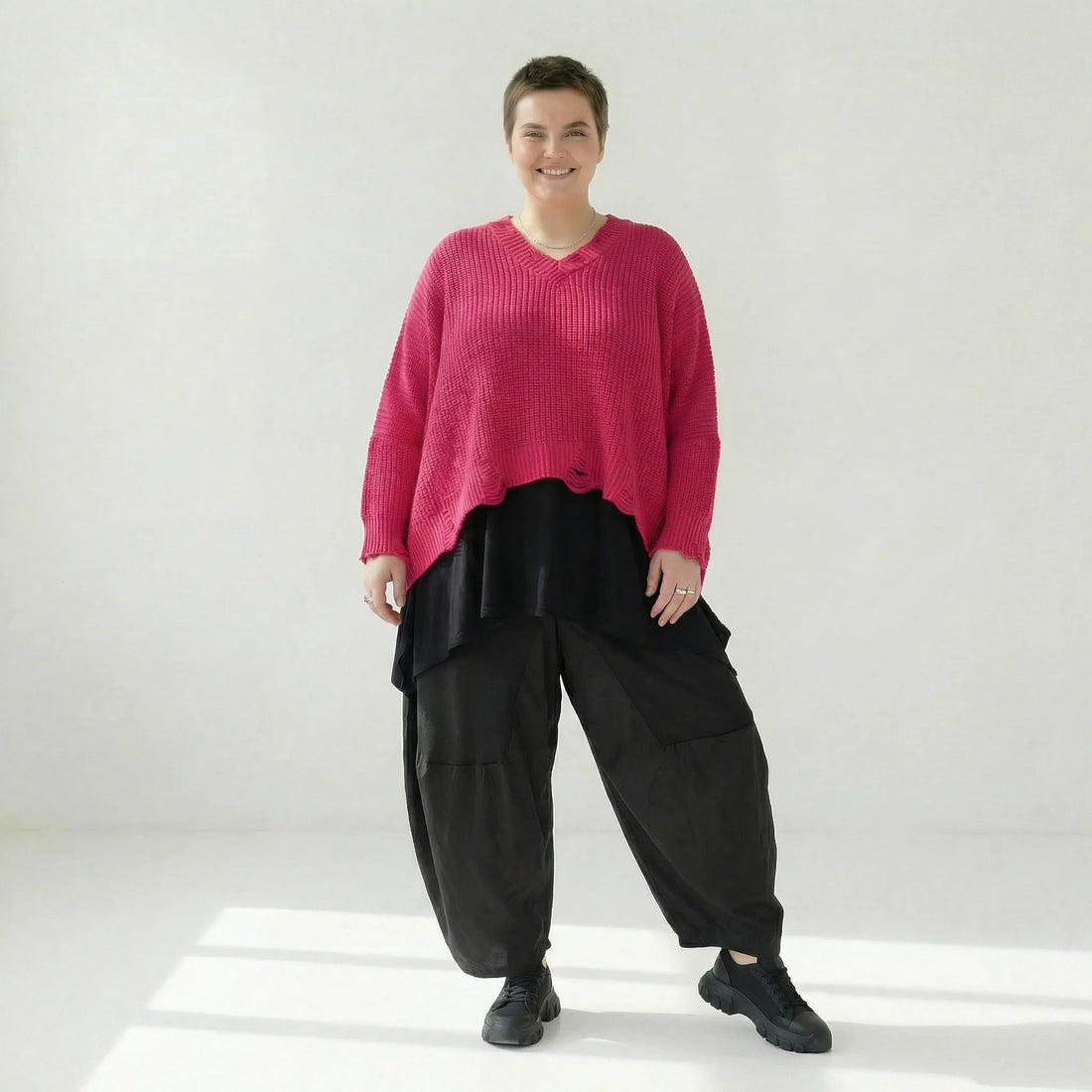  AKH Premium Überwurf in kastiger Form, aus Baumwolle, P1032.2602, Fuchsia, Ausgefallen