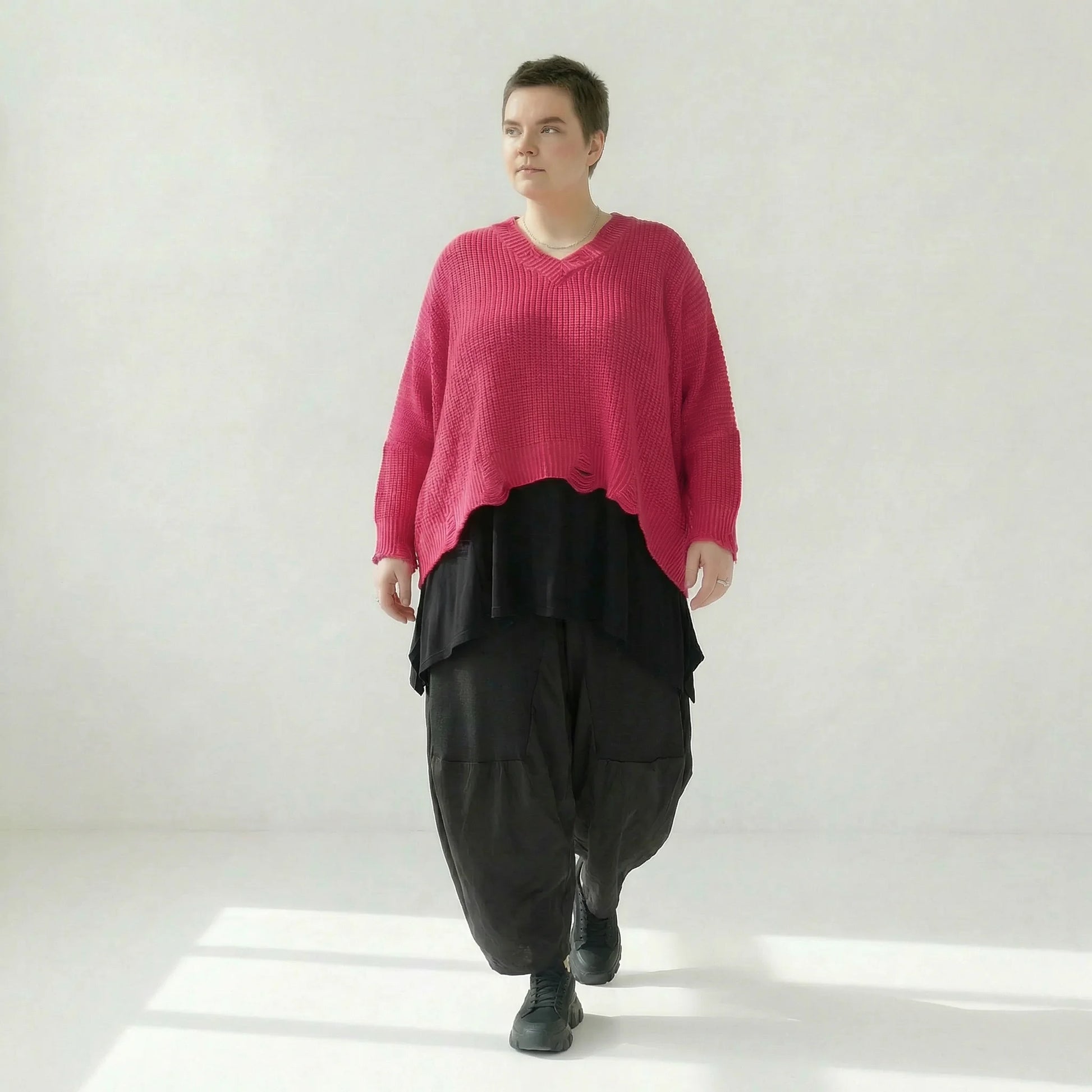  AKH Premium Überwurf in kastiger Form, aus Baumwolle, P1032.2602, Fuchsia, Ausgefallen