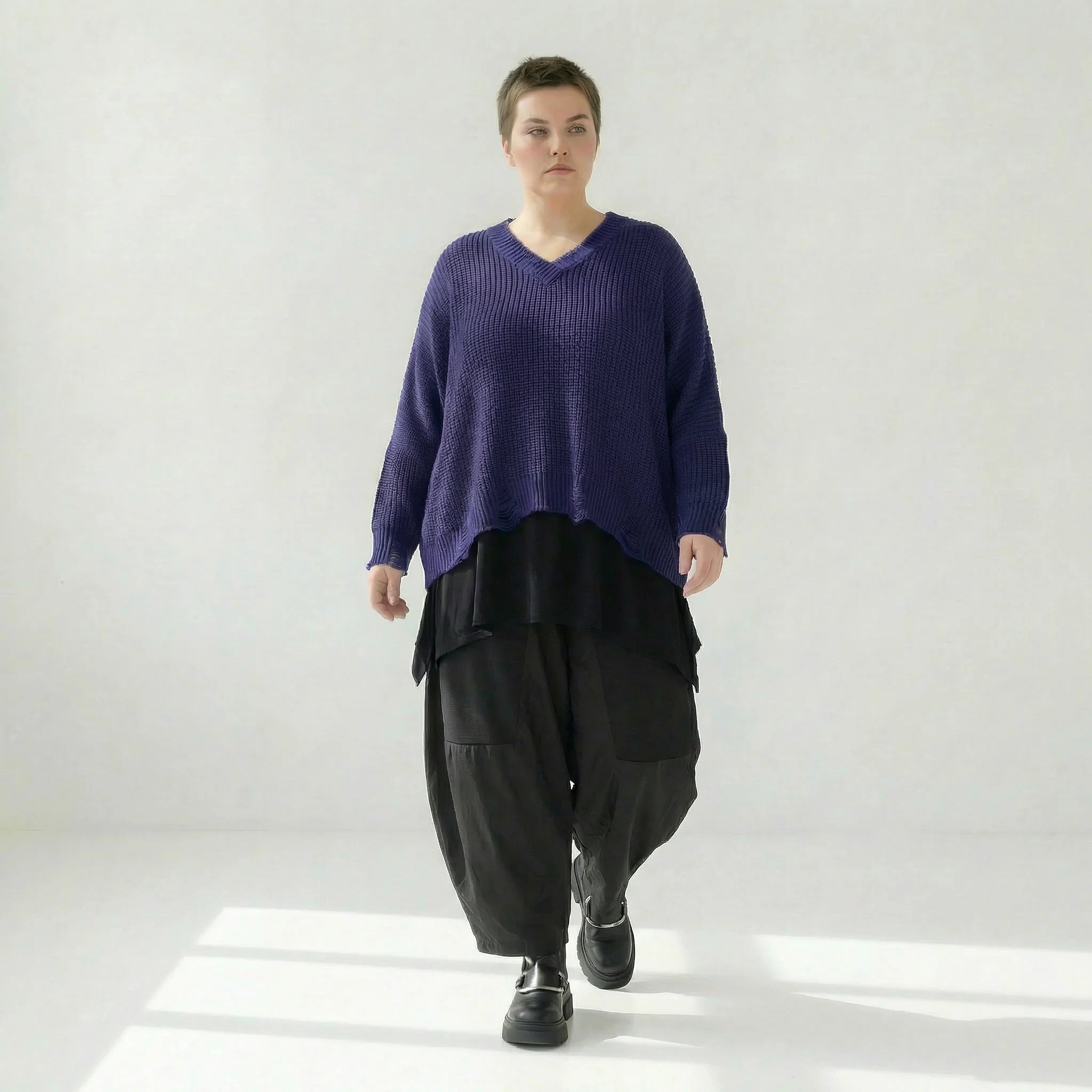  AKH Premium Überwurf in kastiger Form, aus Baumwolle, P1032.2602, Lila, Ausgefallen