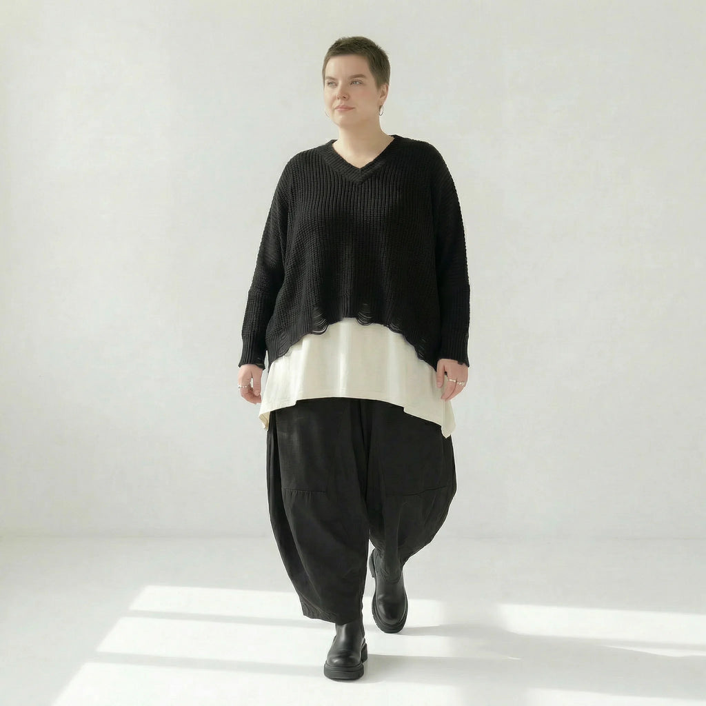  AKH Premium Überwurf in kastiger Form, aus Baumwolle, P1032.2602, Schwarz, Ausgefallen