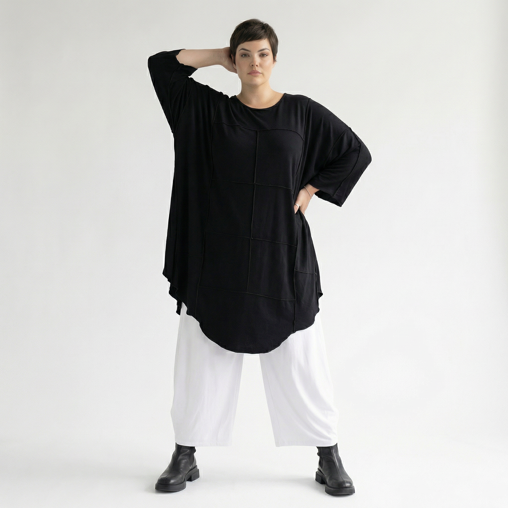  AKH Fashion Bigshirt in gerundeter Form, aus Viskose, 1233.06515, Schwarz, Ausgefallen