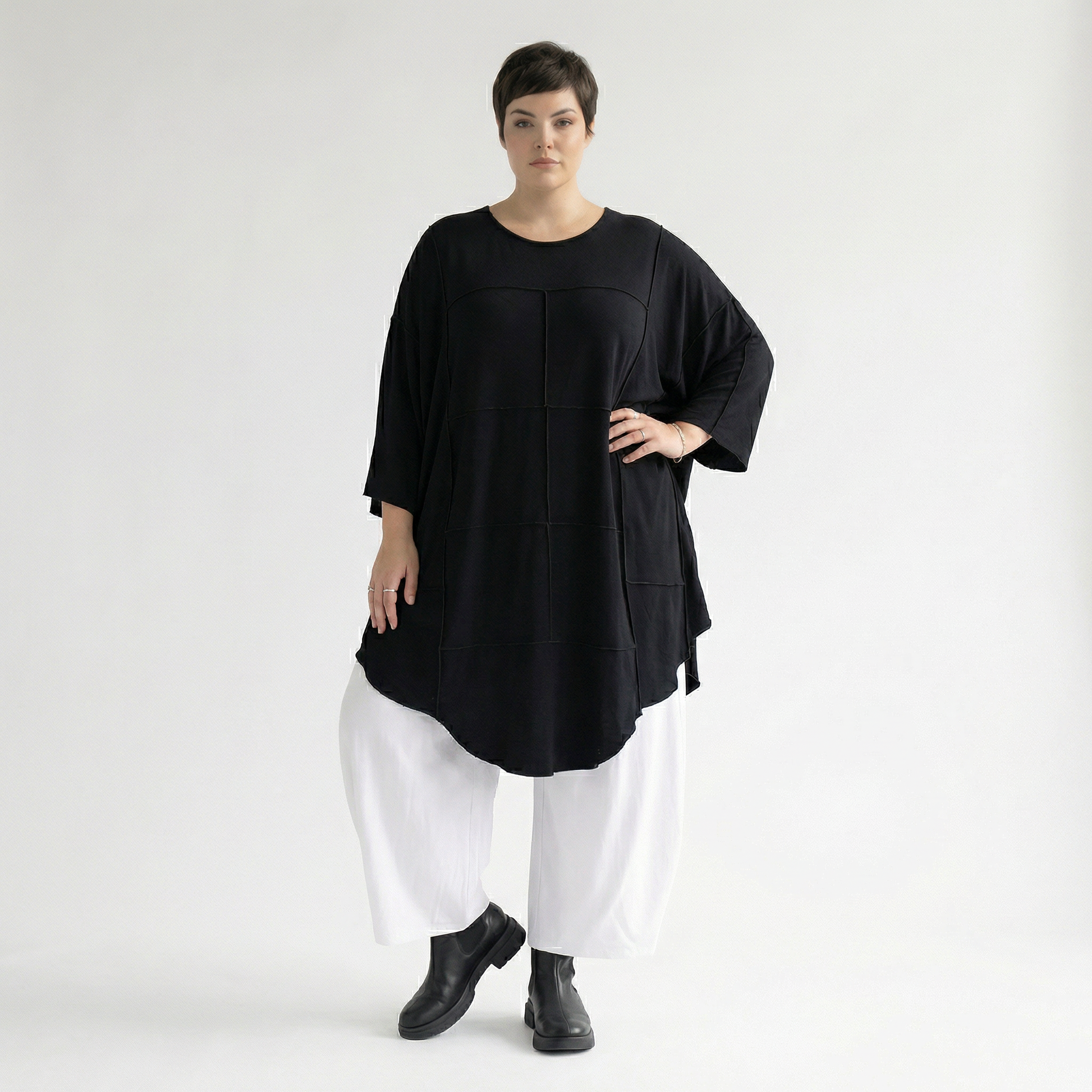  AKH Fashion Bigshirt in gerundeter Form, aus Viskose, 1233.06515, Schwarz, Ausgefallen