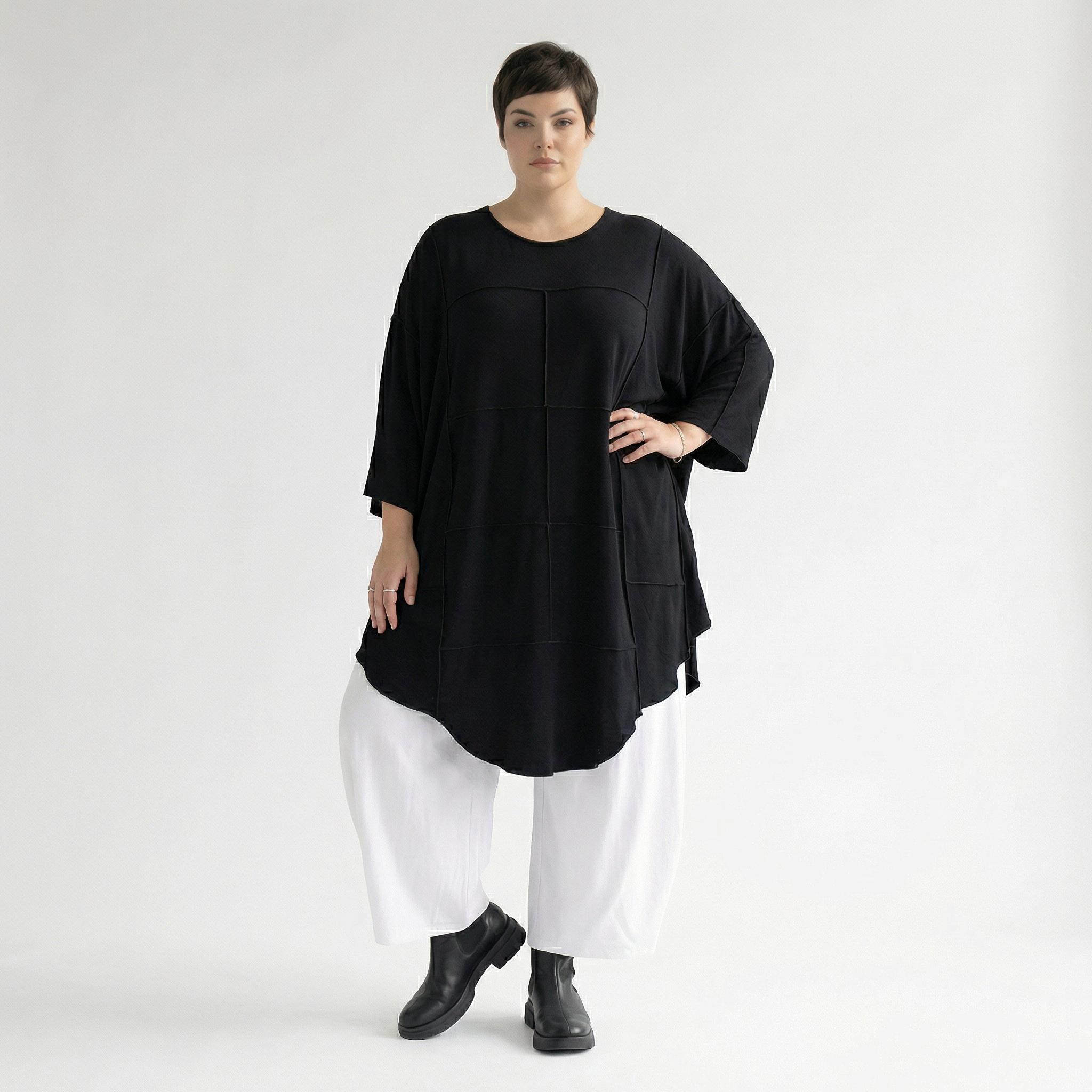  AKH Fashion Bigshirt in gerundeter Form, aus Viskose, 1233.06515, Schwarz, Ausgefallen