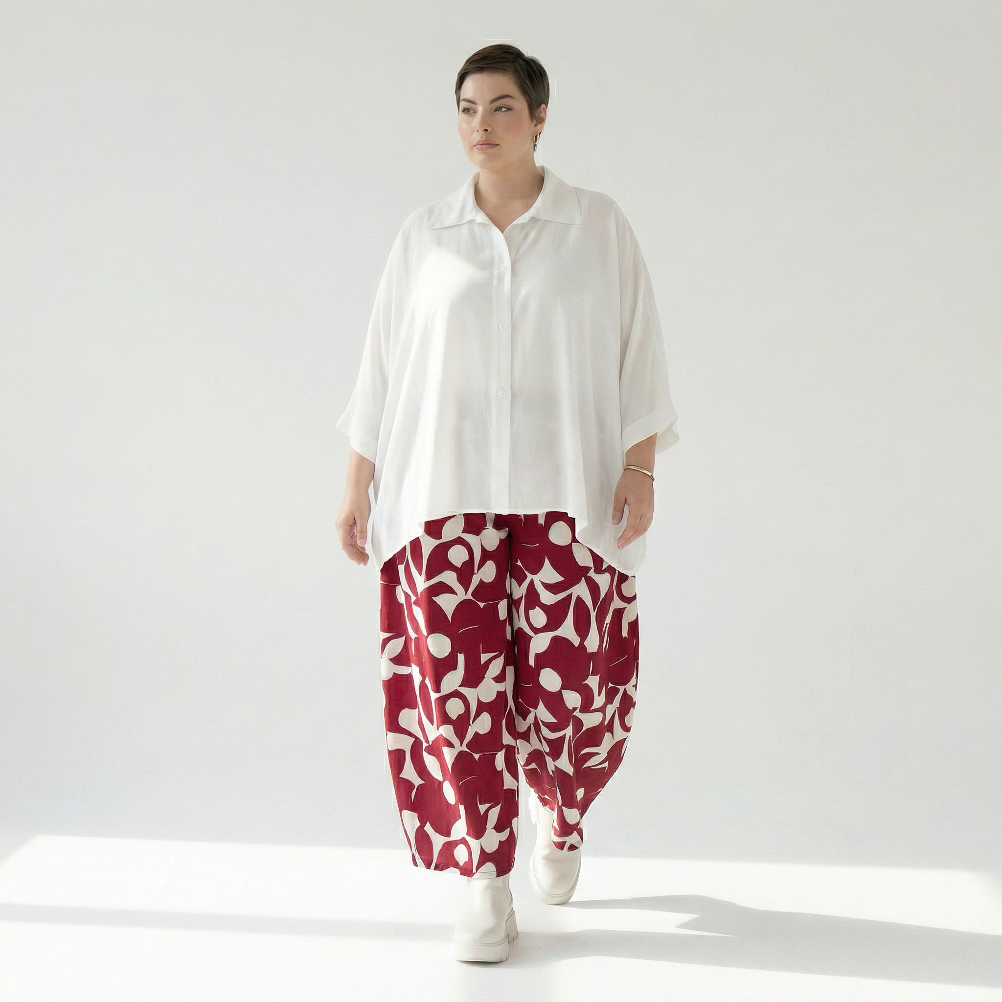  Palazzo Hose von AKH Fashion aus Viskose, 1471.07063, Weinrot/Weiß, Muster, Ausgefallen