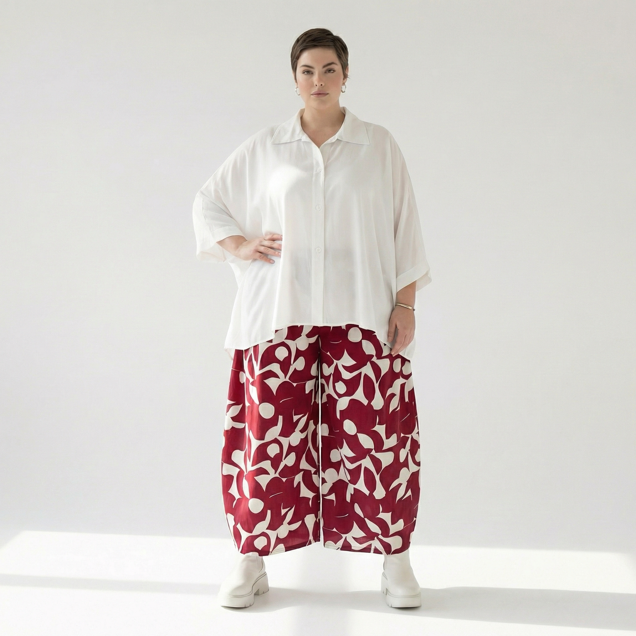  Palazzo Hose von AKH Fashion aus Viskose, 1471.07063, Weinrot/Weiß, Muster, Ausgefallen