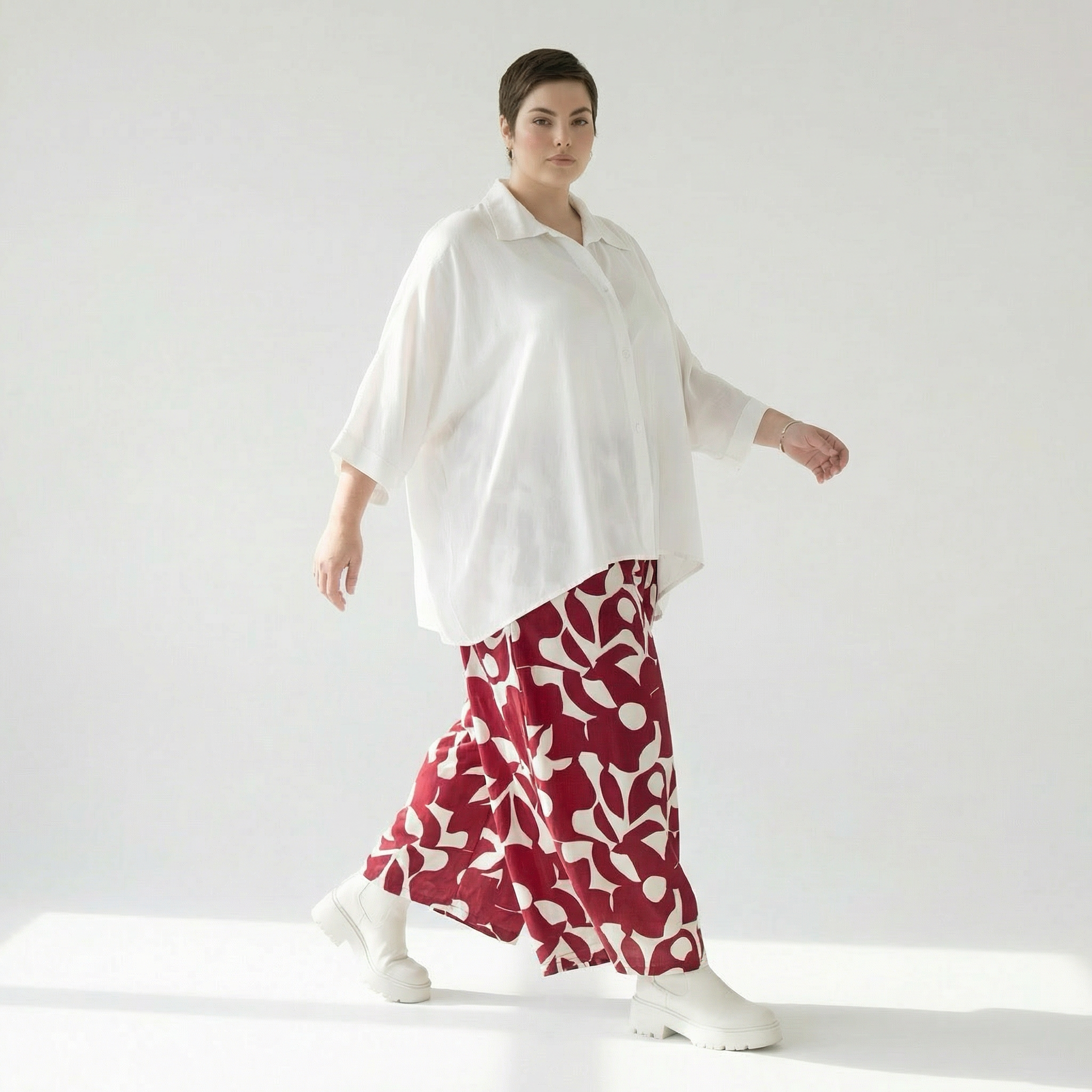  Palazzo Hose von AKH Fashion aus Viskose, 1471.07063, Weinrot/Weiß, Muster, Ausgefallen