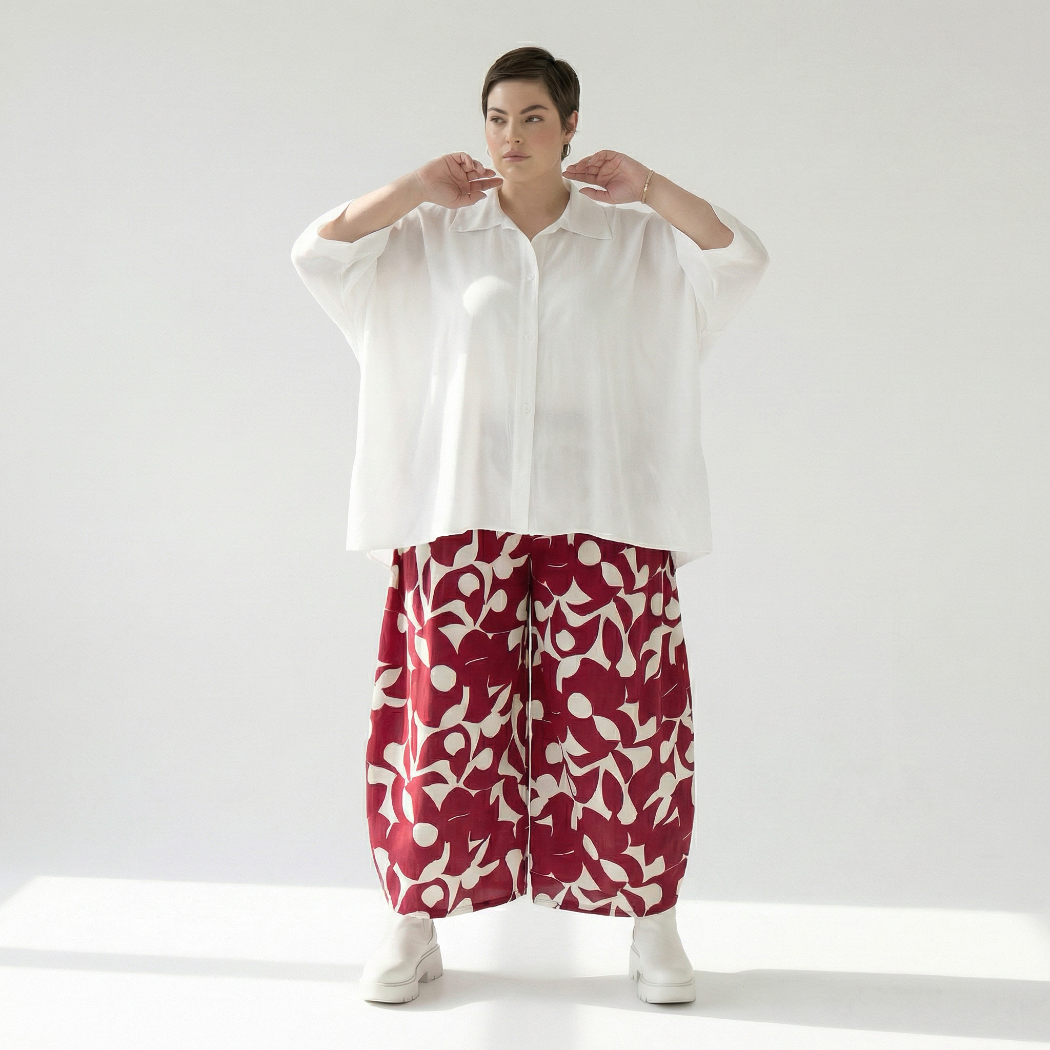  Palazzo Hose von AKH Fashion aus Viskose, 1471.07063, Weinrot/Weiß, Muster, Ausgefallen