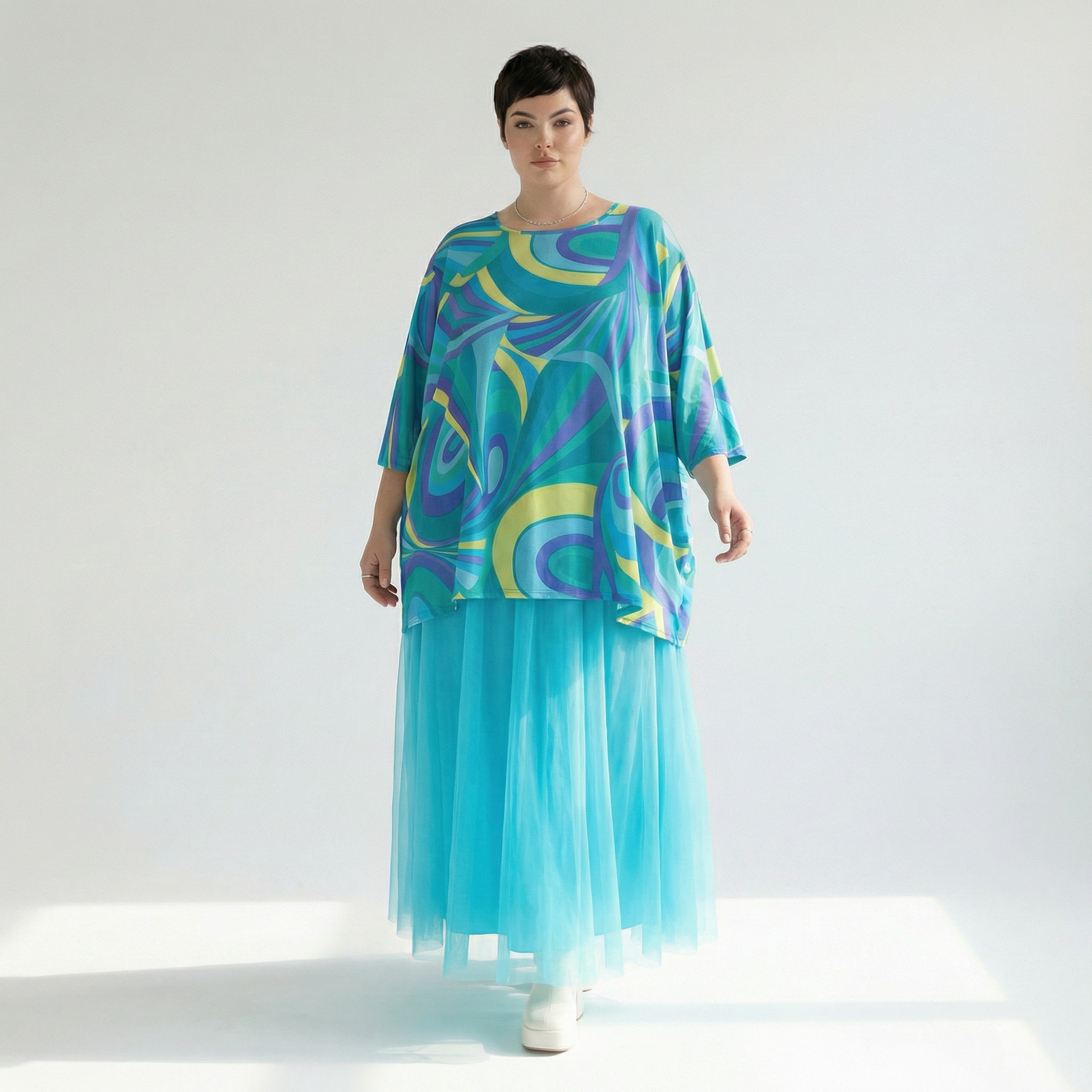  A-Form Bigshirt von AKH Fashion aus Baumwolle, 1508.00593, Grün/Multi, Abstrakt, Ausgefallen