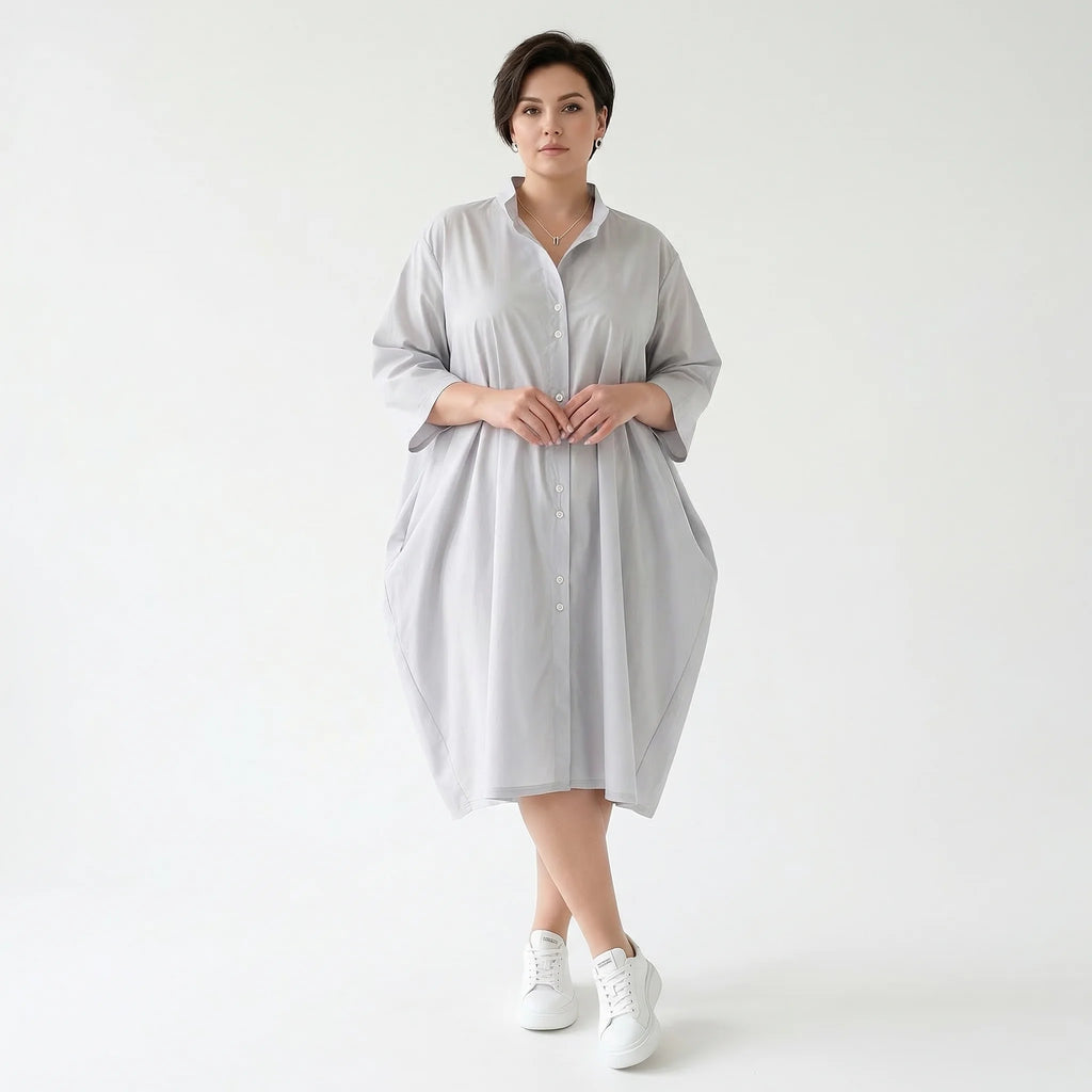 Stilvolle Oversize Bluse im ausgefallen luftigen Lagenlook aus feiner Baumwoll-Popeline, Grau