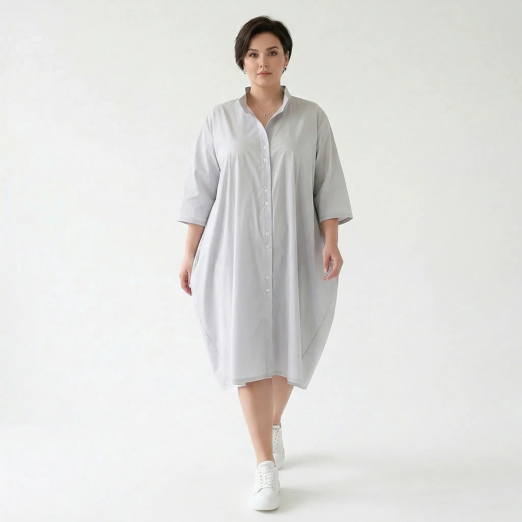 Stilvolle Oversize Bluse im ausgefallen luftigen Lagenlook aus feiner Baumwoll-Popeline, Grau