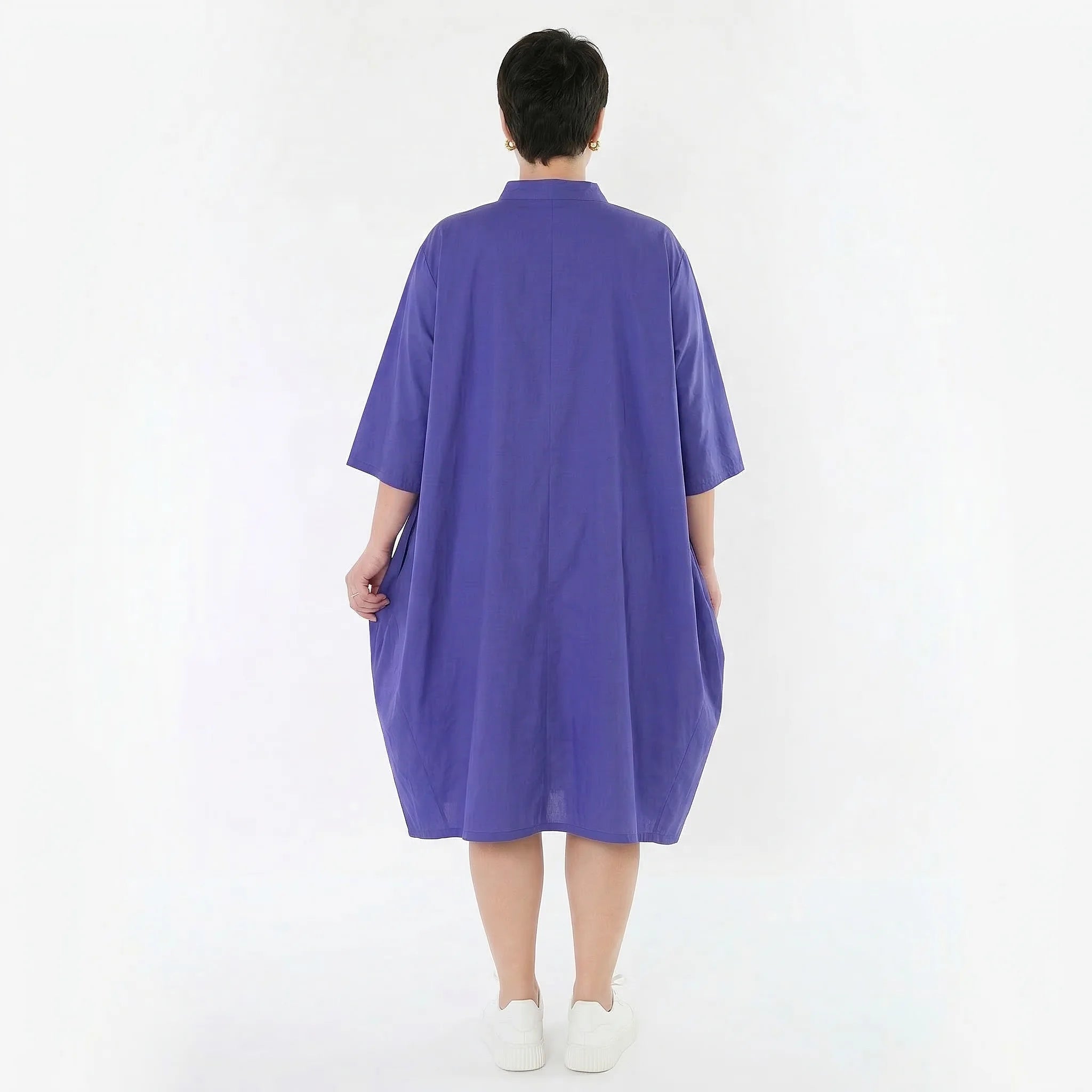 Fließend leichte Ballon Bluse im Lagenlook aus feiner Baumwollmischung mit Stehkragen, Lila