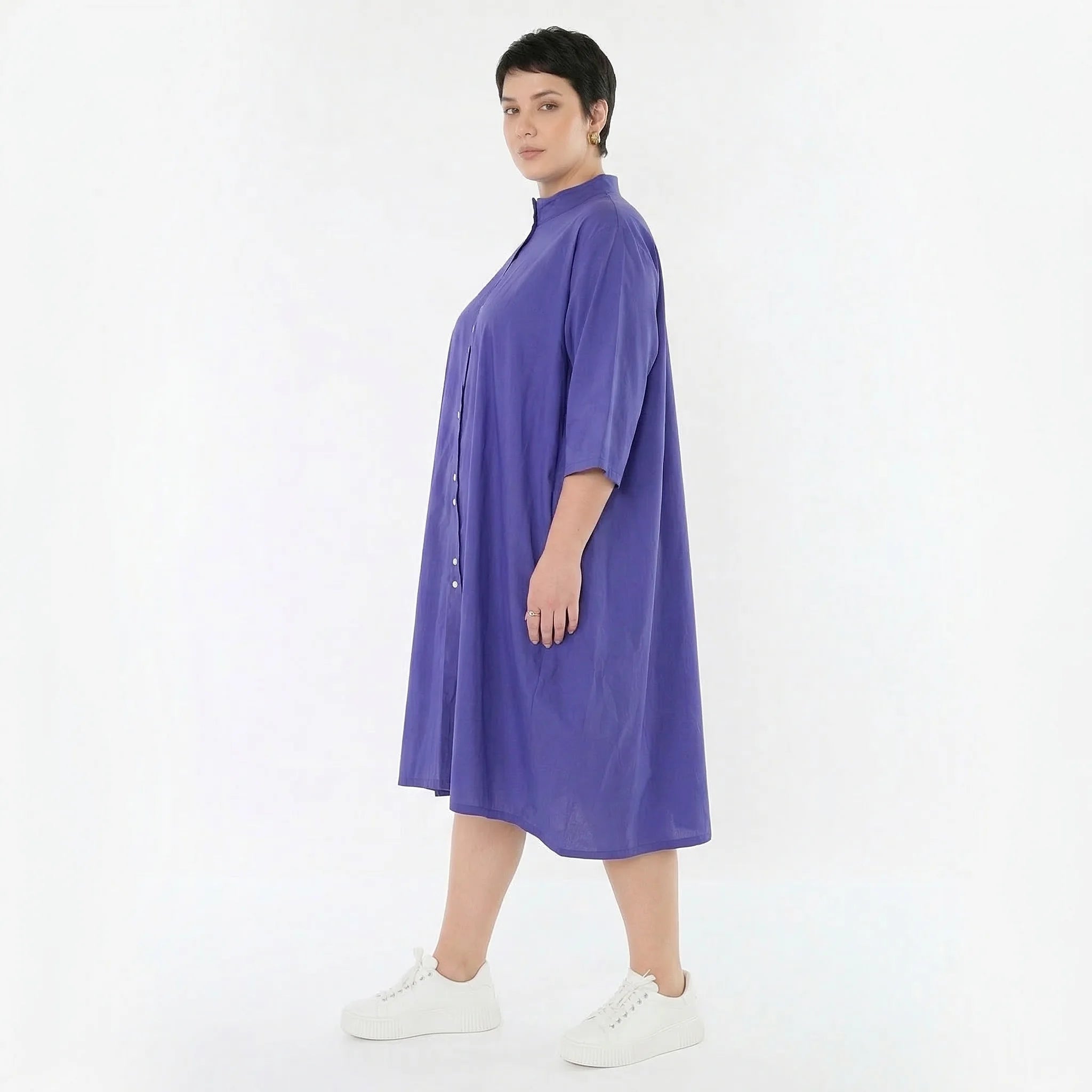 Fließend leichte Ballon Bluse im Lagenlook aus feiner Baumwollmischung mit Stehkragen, Lila