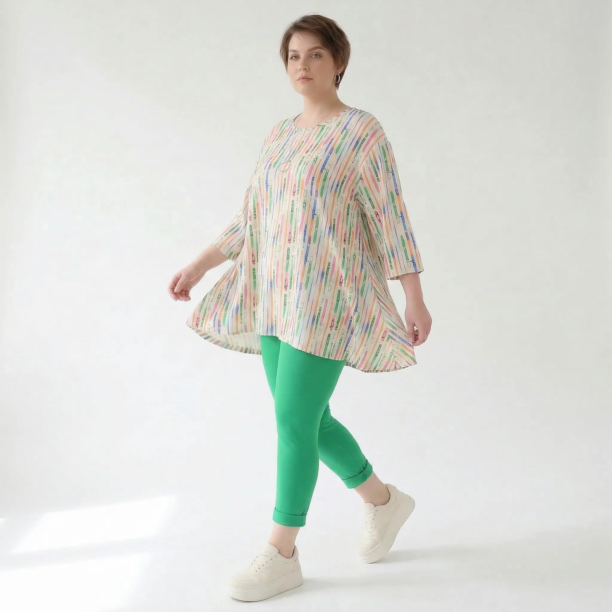 Ausgefallenes Glockenshirt aus feinem Jersey im zeitlosen Lagenlook mit weichem Stretch, Ecru/Fuchsia/Multi