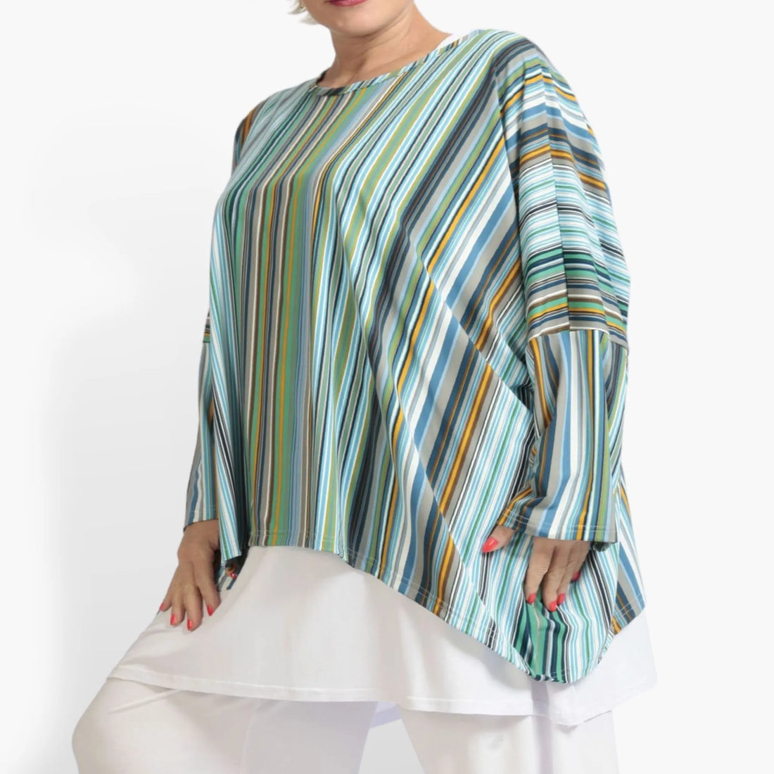  A-Form Bigshirt von AKH Fashion aus Materialmix, 1078.07552, Blau, Streifen, Schick, Modern