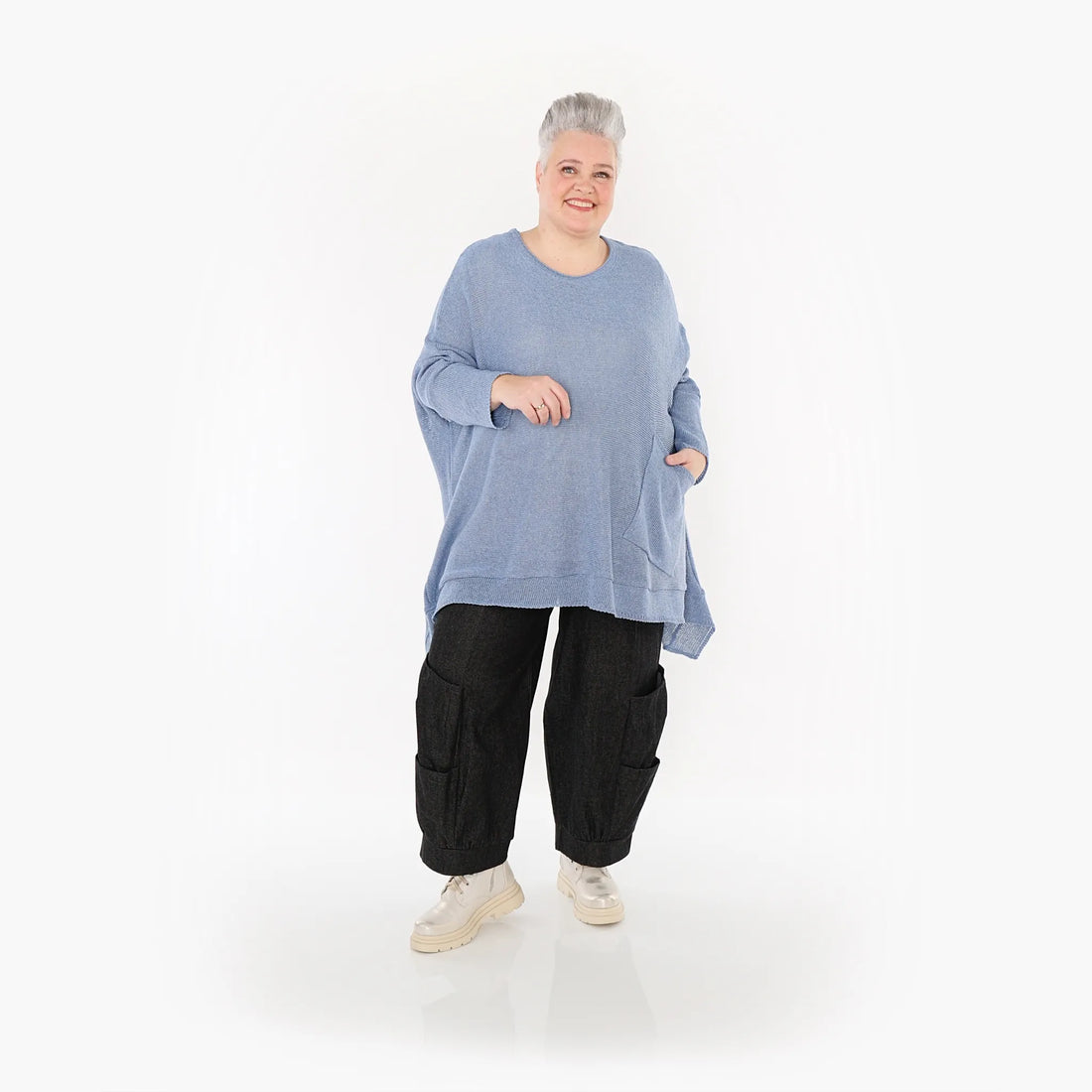  A-Form Bigshirt von AKH Fashion aus Baumwolle, 1110.02307, Jeansblau, Ausgefallen, Zeitlos