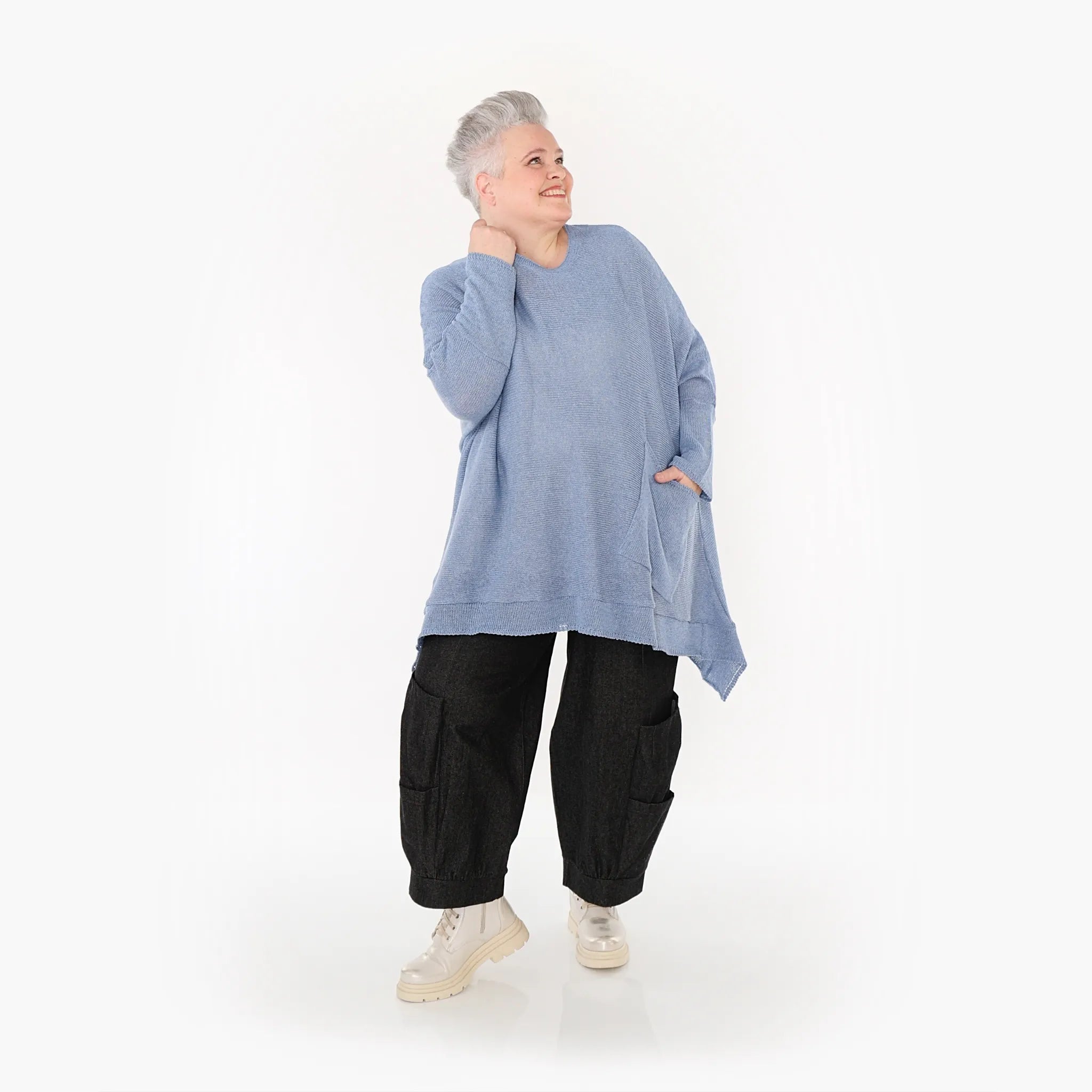  A-Form Bigshirt von AKH Fashion aus Baumwolle, 1110.02307, Jeansblau, Ausgefallen, Zeitlos