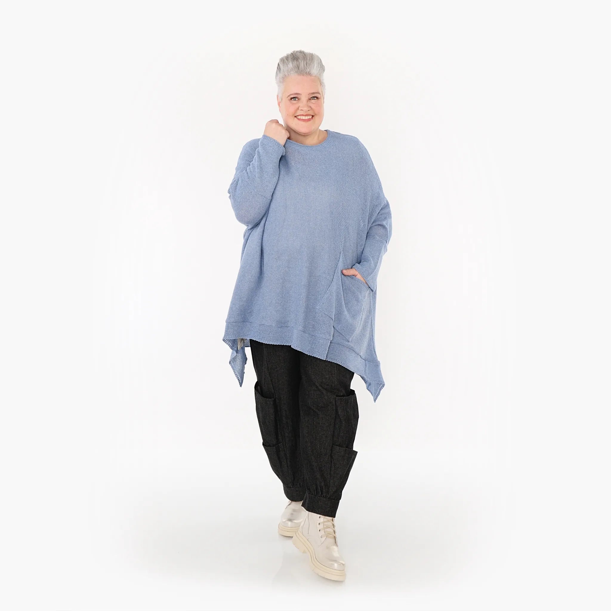  A-Form Bigshirt von AKH Fashion aus Baumwolle, 1110.02307, Jeansblau, Ausgefallen, Zeitlos