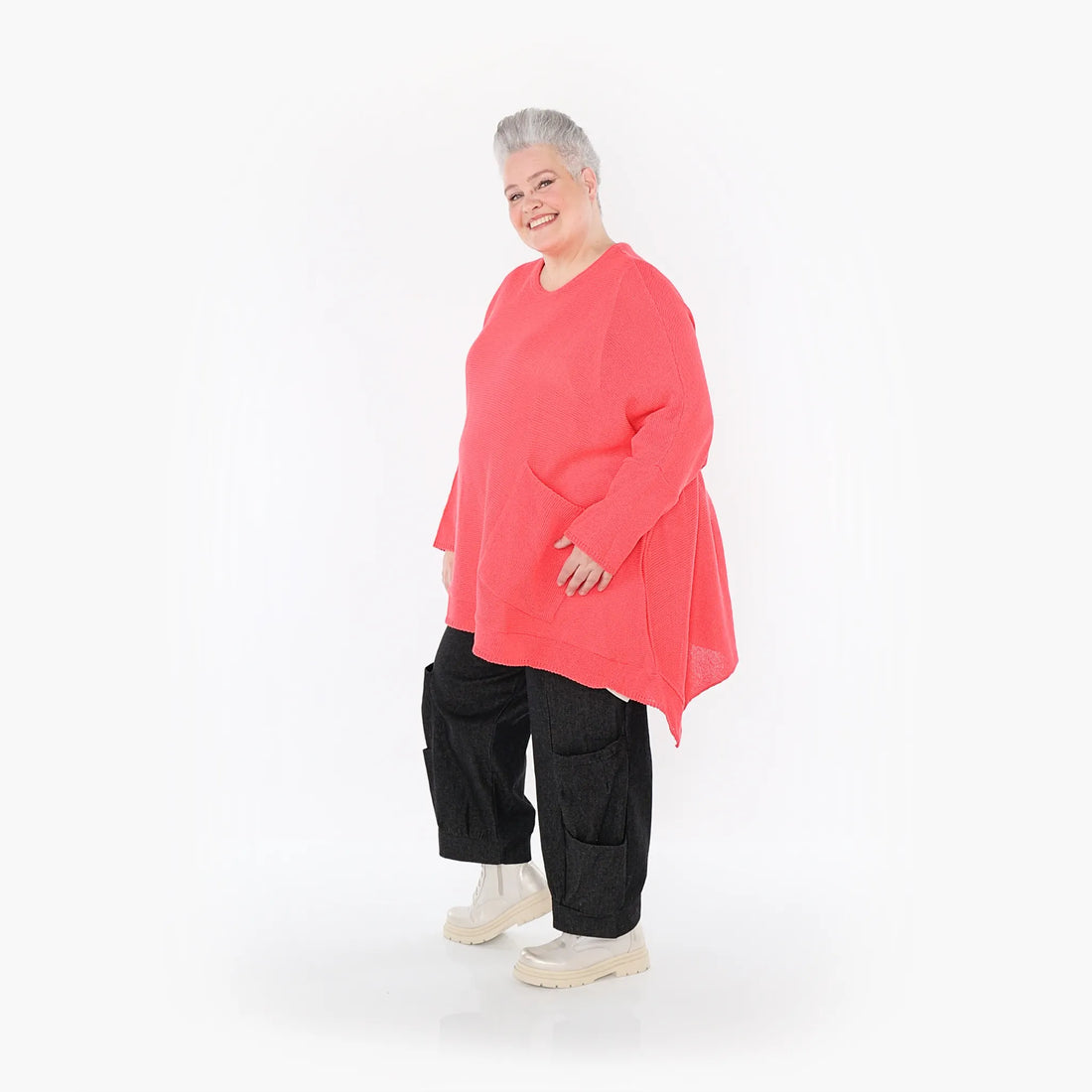  A-Form Bigshirt von AKH Fashion aus Baumwolle, 1110.02307, KorallRot, Ausgefallen, Zeitlos