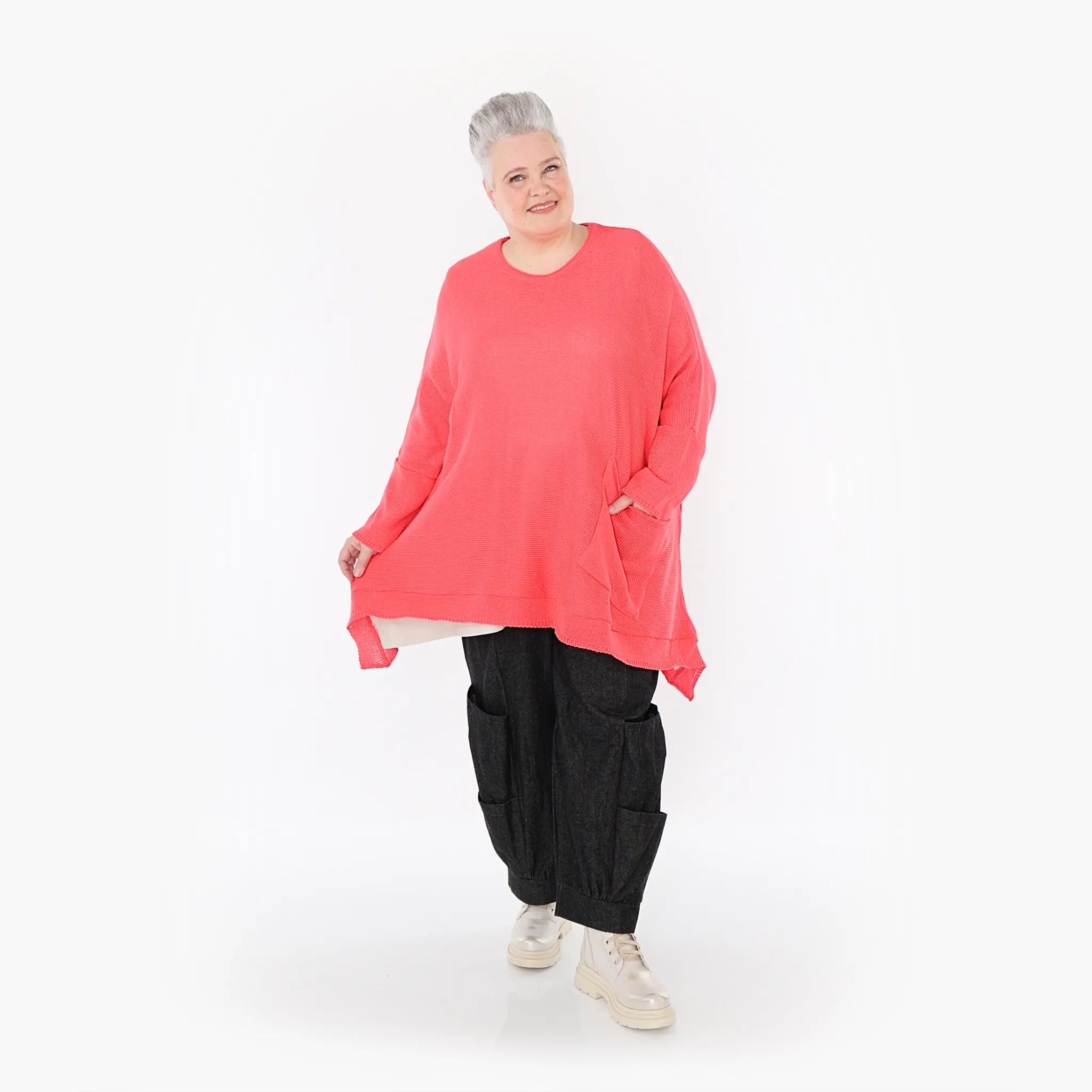  A-Form Bigshirt von AKH Fashion aus Baumwolle, 1110.02307, KorallRot, Ausgefallen, Zeitlos