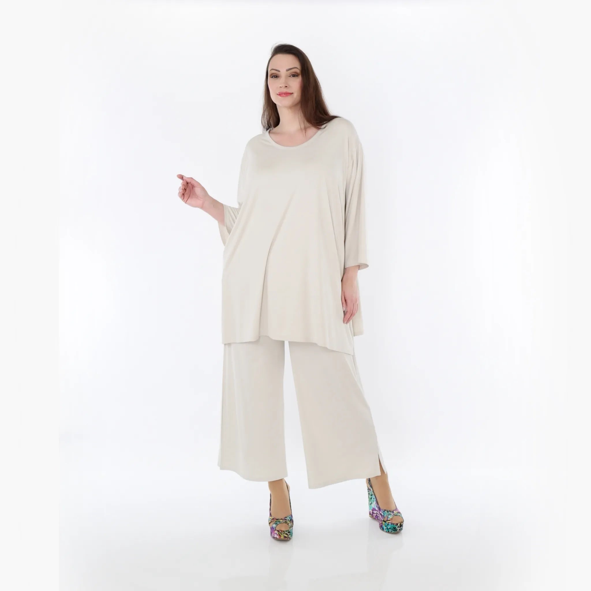  AKH Fashion Bigshirt in gerader Form, aus Viskose, 1233.07054, Beige, Ausgefallen, Zeitlos