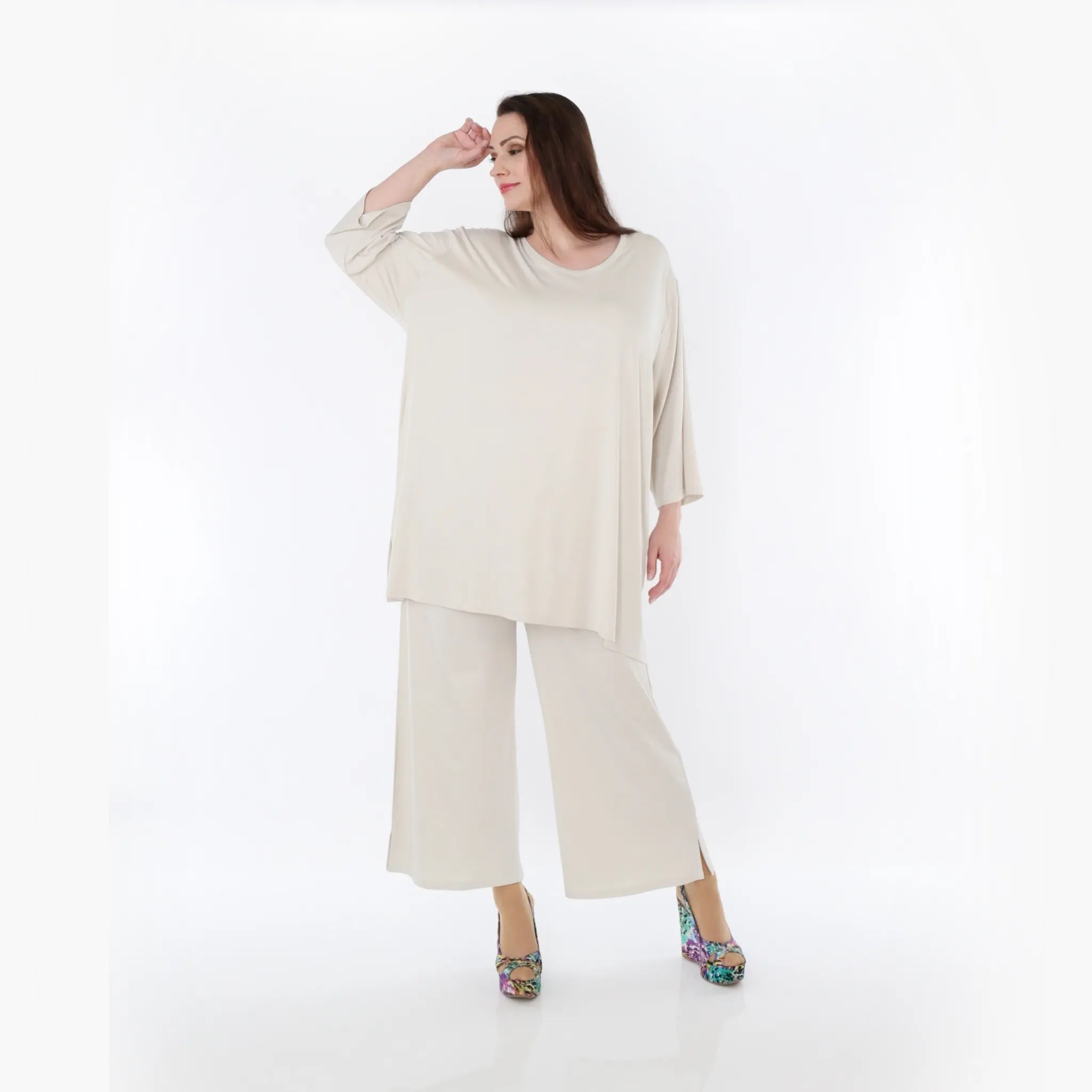  AKH Fashion Bigshirt in gerader Form, aus Viskose, 1233.07054, Beige, Ausgefallen, Zeitlos