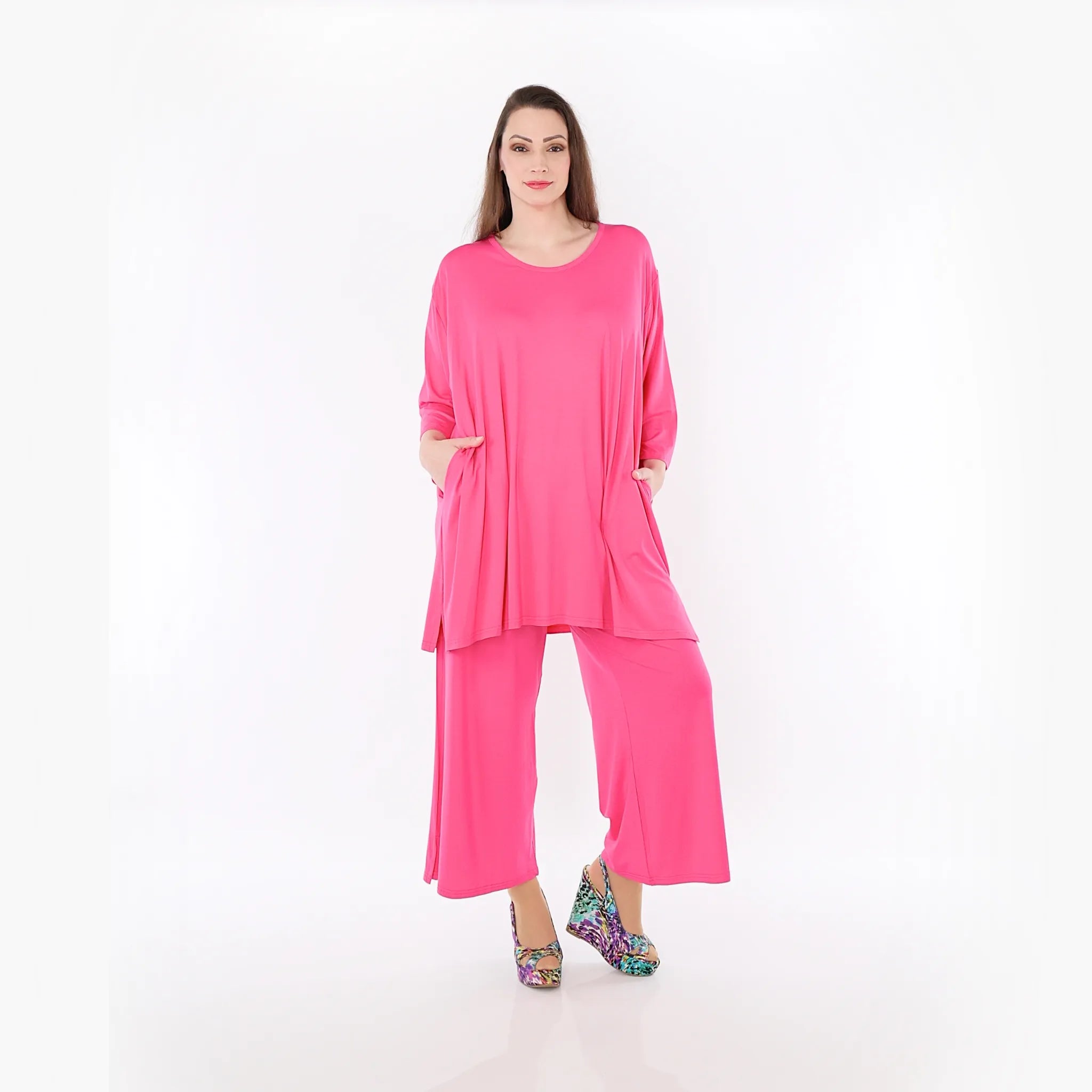  AKH Fashion Bigshirt in gerader Form, aus Viskose, 1233.07054, Fuchsia, Ausgefallen, Zeitlos