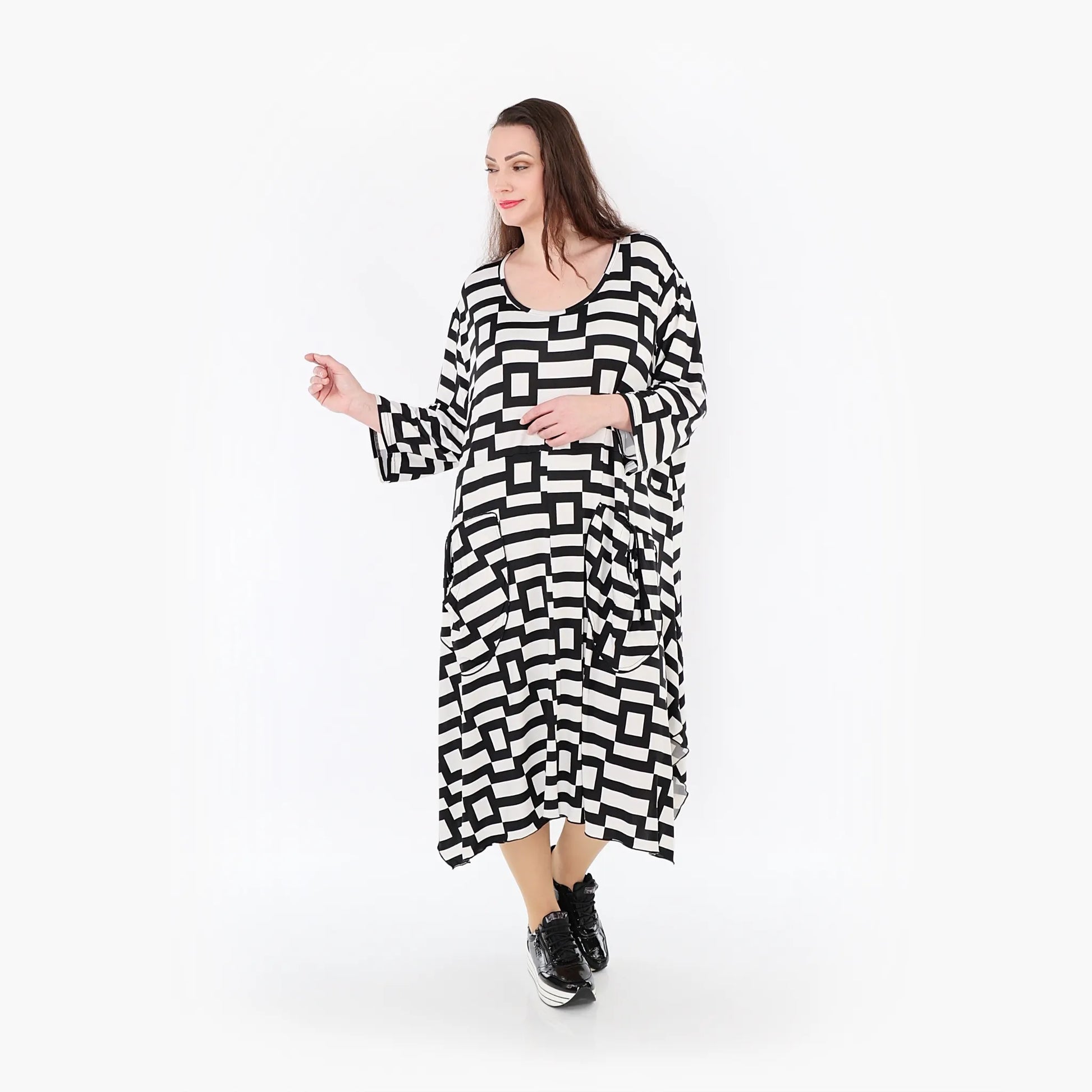  Ballonkleid von AKH Fashion aus Materialmix, 1314.06025, Weiß/Schwarz, Kariert, Schick