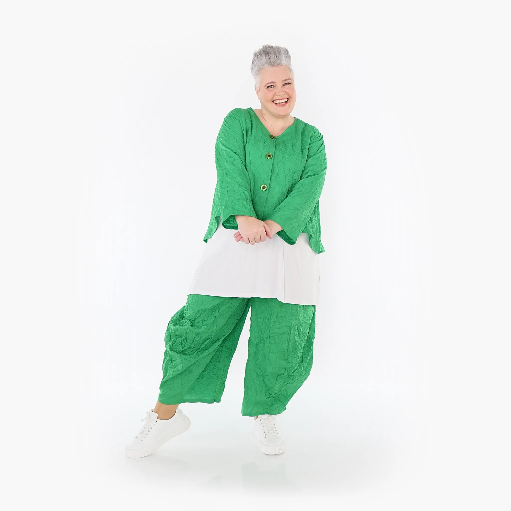  Ballonhose von AKH Fashion aus Materialmix, 1372.08069, Grün, Ausgefallen, Zeitlos, Schick
