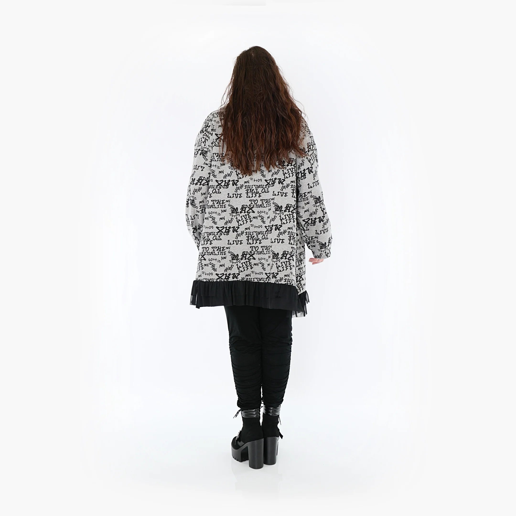  A-Form Bigshirt von AKH Fashion aus Baumwolle, 1376.01919, Grau-Schwarz, Buchstaben, Schick