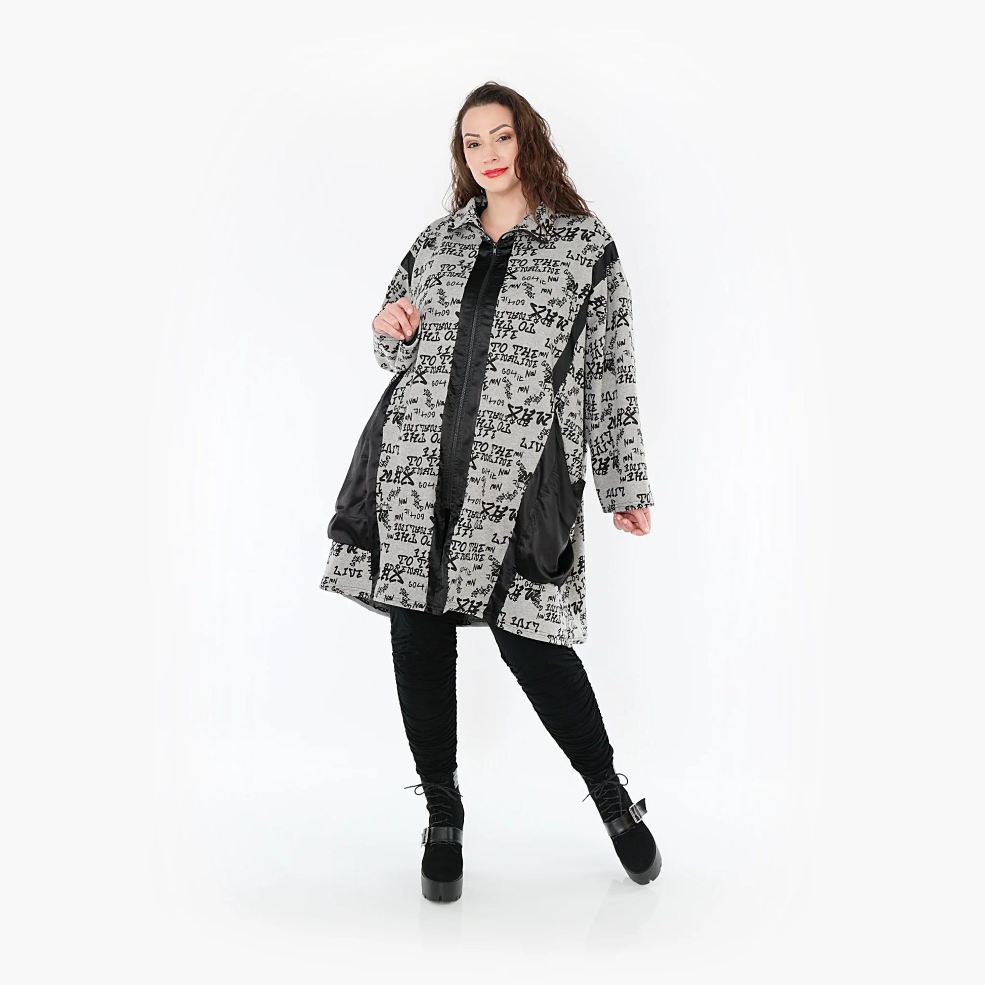  Ballonjacke von AKH Fashion aus Baumwolle, 1376.06996, Grau-Schwarz, Schick, Modern