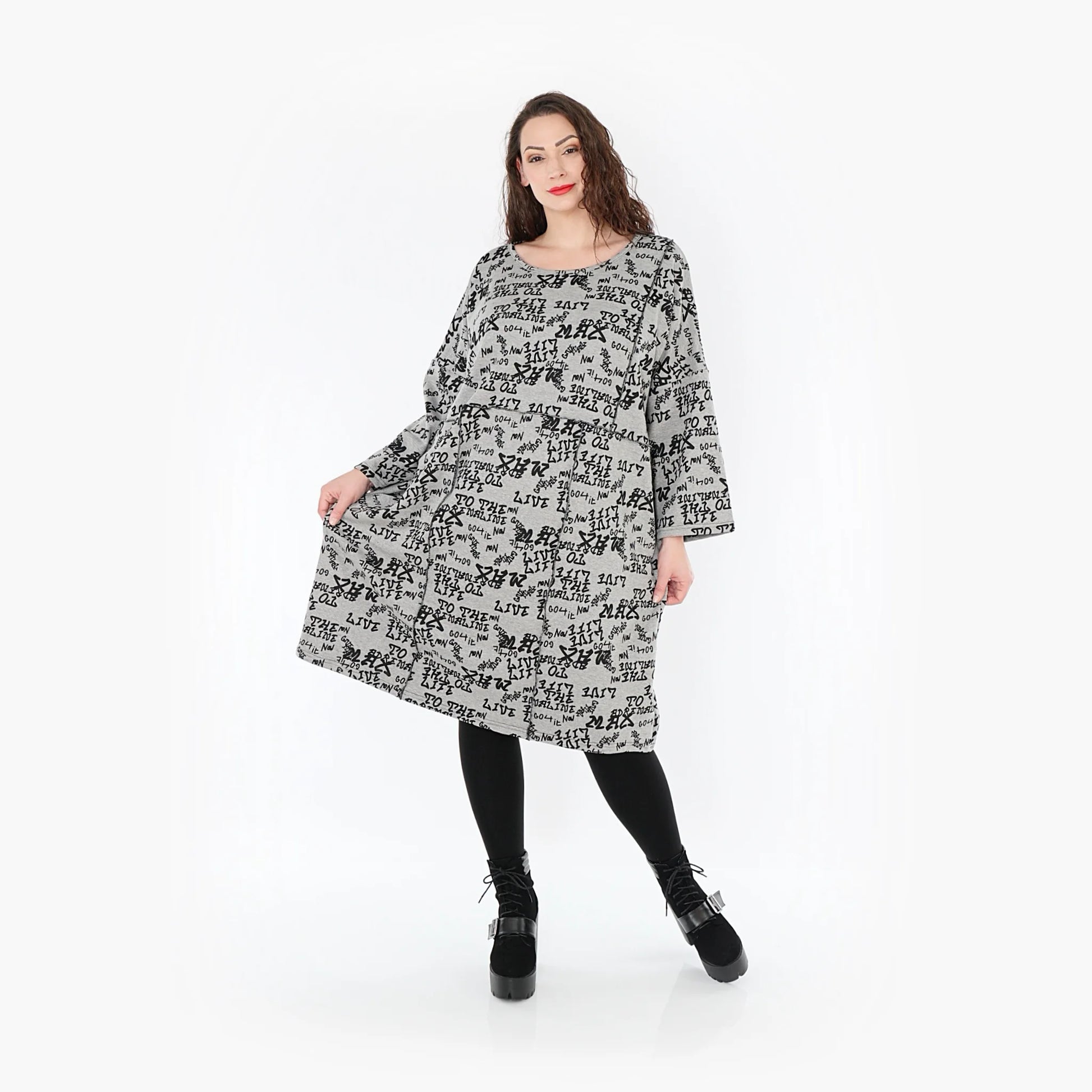  AKH Fashion Kleid in gerader Form, aus Baumwolle, 1376.06997, Grau-Schwarz, Schick