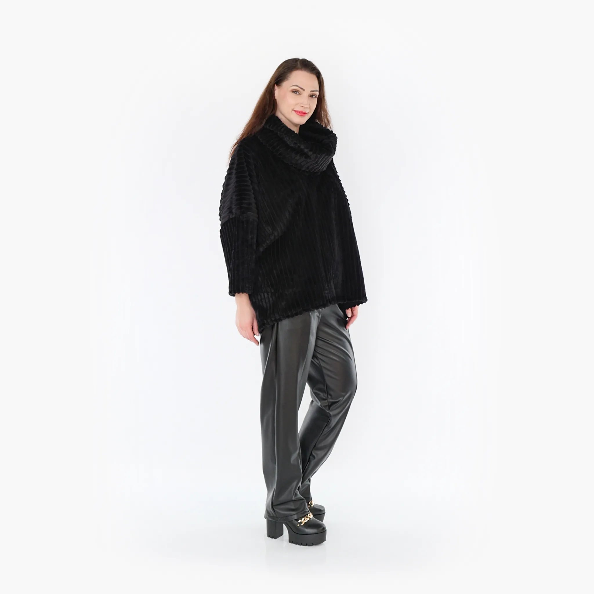  AKH Fashion Bigshirt in kastiger Form, aus Polyester, 1413.03091, Schwarz, Schick, Modern