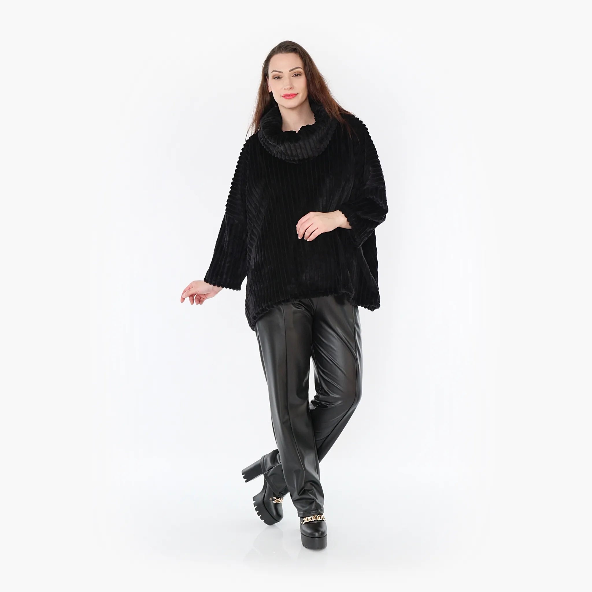  AKH Fashion Bigshirt in kastiger Form, aus Polyester, 1413.03091, Schwarz, Schick, Modern